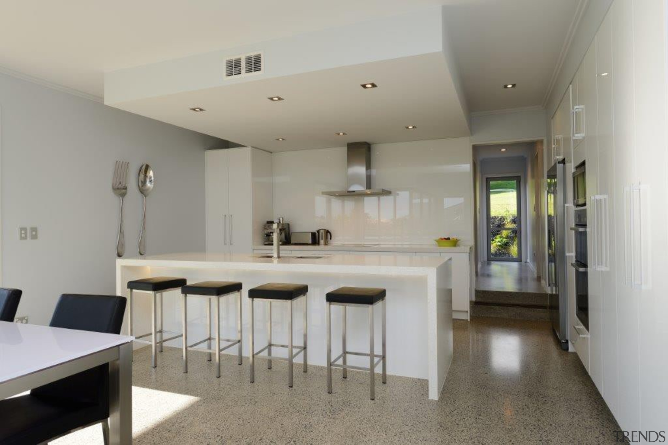 Modern contemporary Kitchen with polished concrete floor and architecture, countertop, floor, house, interior design, kitchen, property, real estate, room, gray