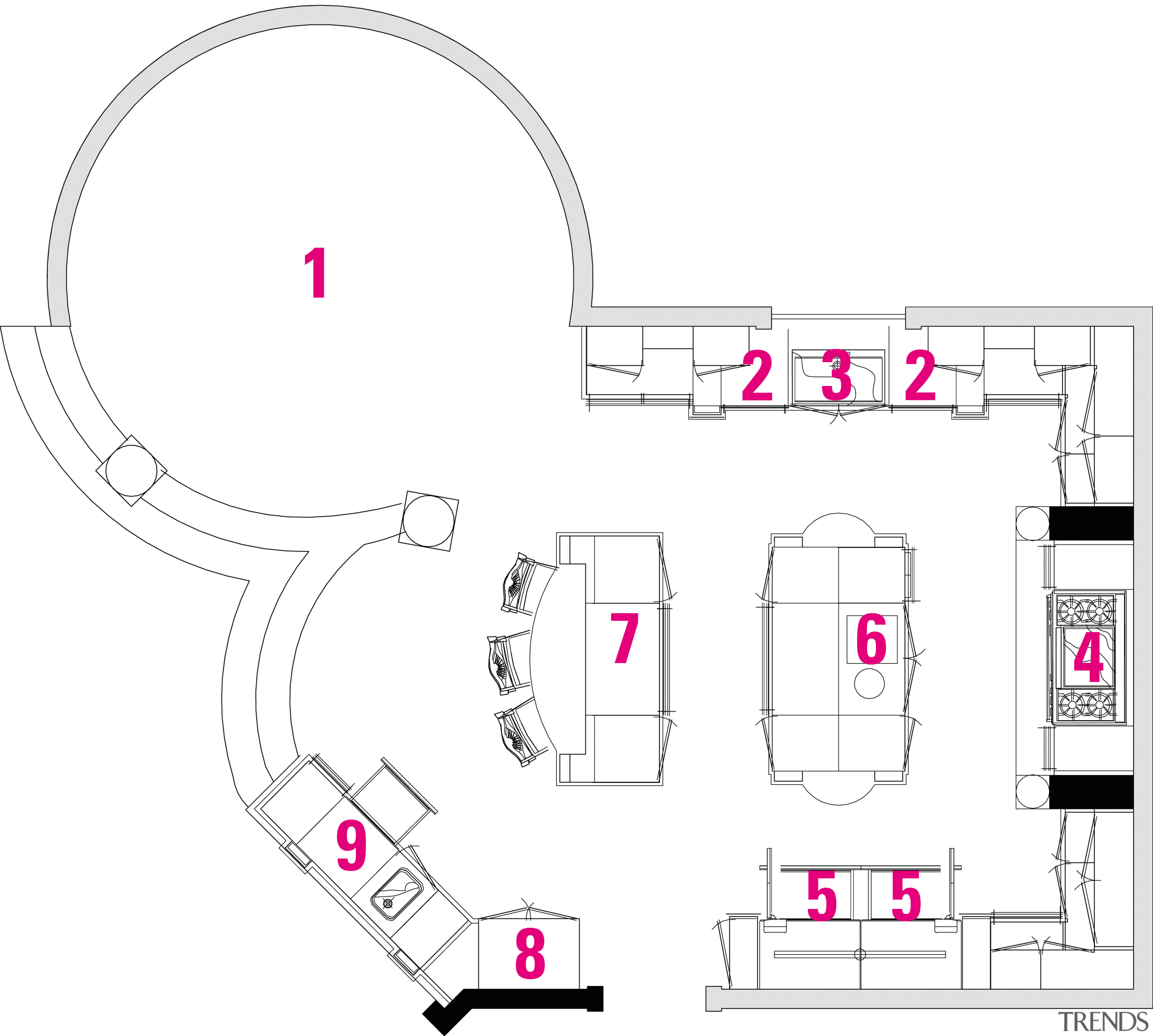 View of the floorplan of this kitchen - area, design, diagram, drawing, font, line, product, product design, white