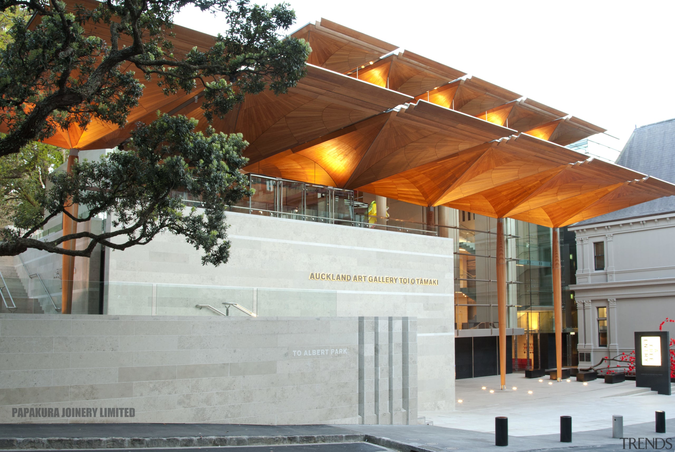 Here is a view of the kauri canopy architecture, building, facade, house, real estate, gray