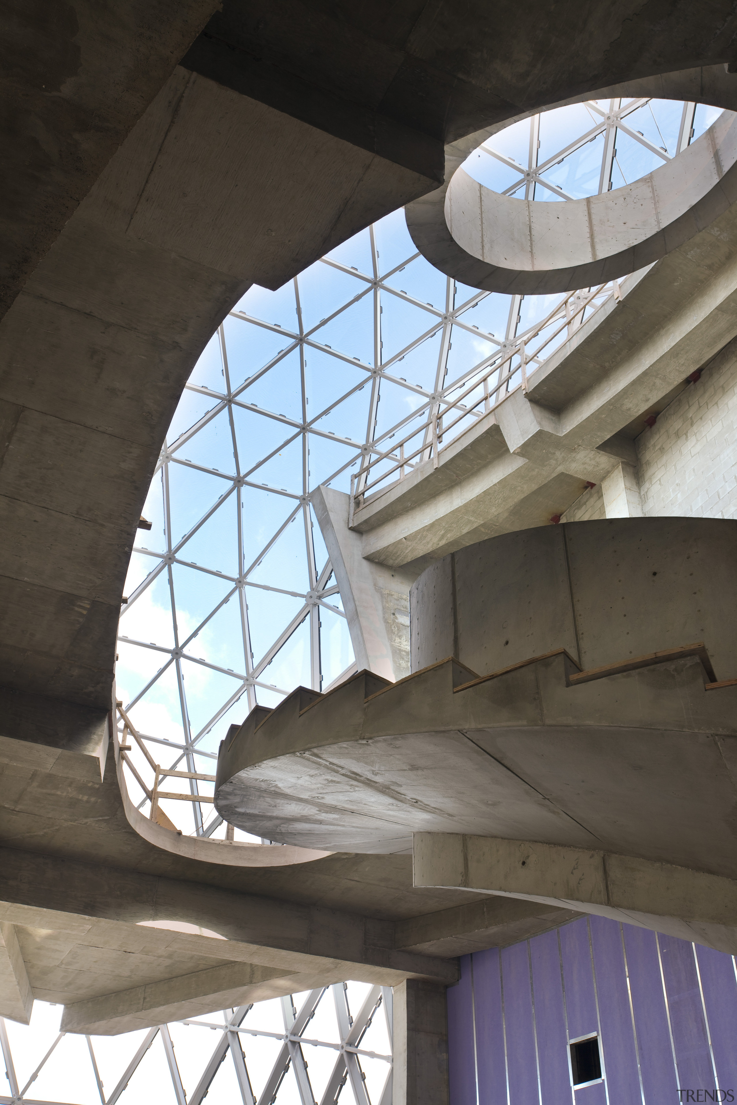 View of new art museum designed to house arch, architecture, building, ceiling, daylighting, daytime, line, roof, structure, tourist attraction, black