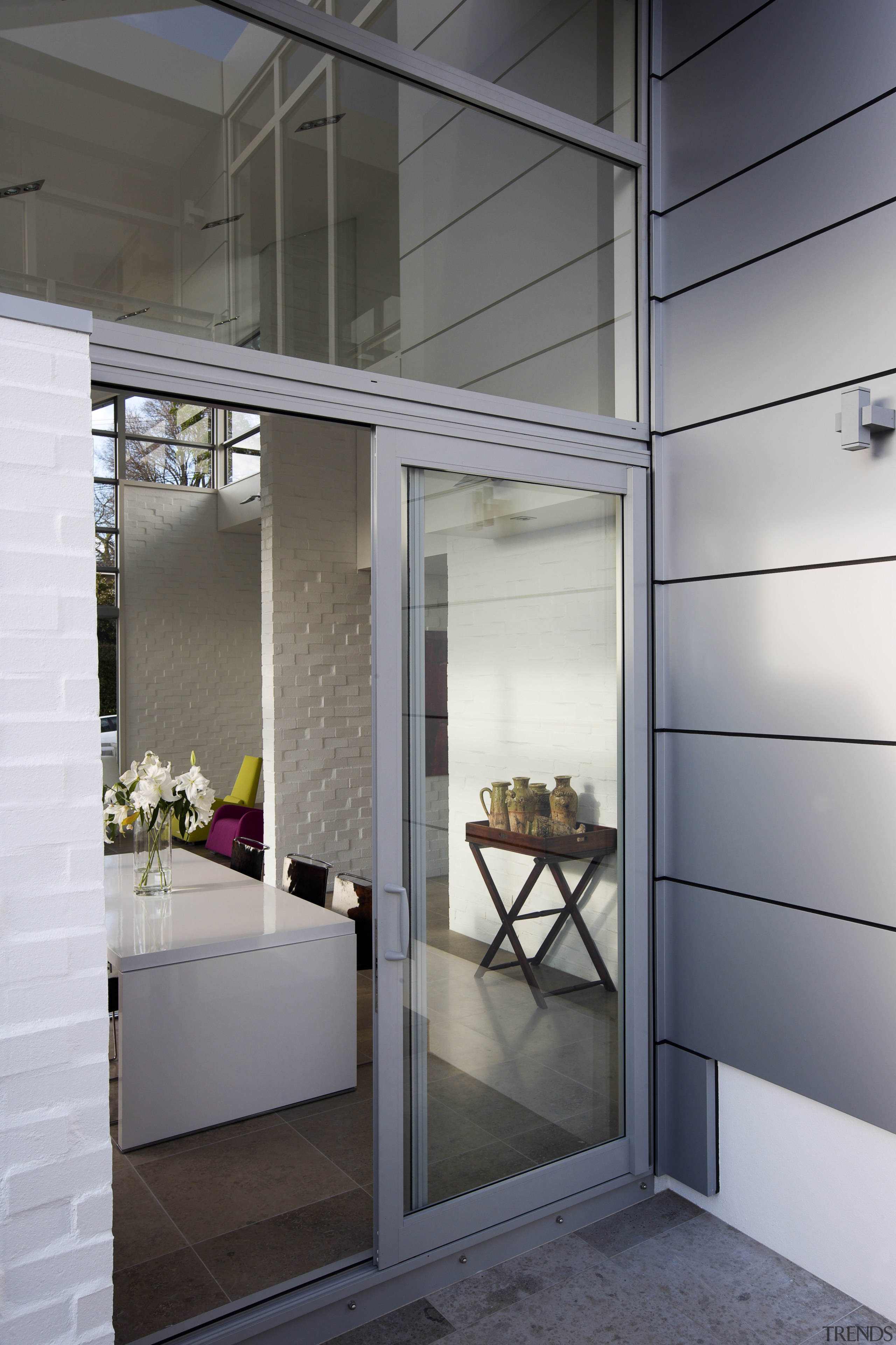 View of sliding doors from Able Aluminium. - architecture, door, interior design, gray