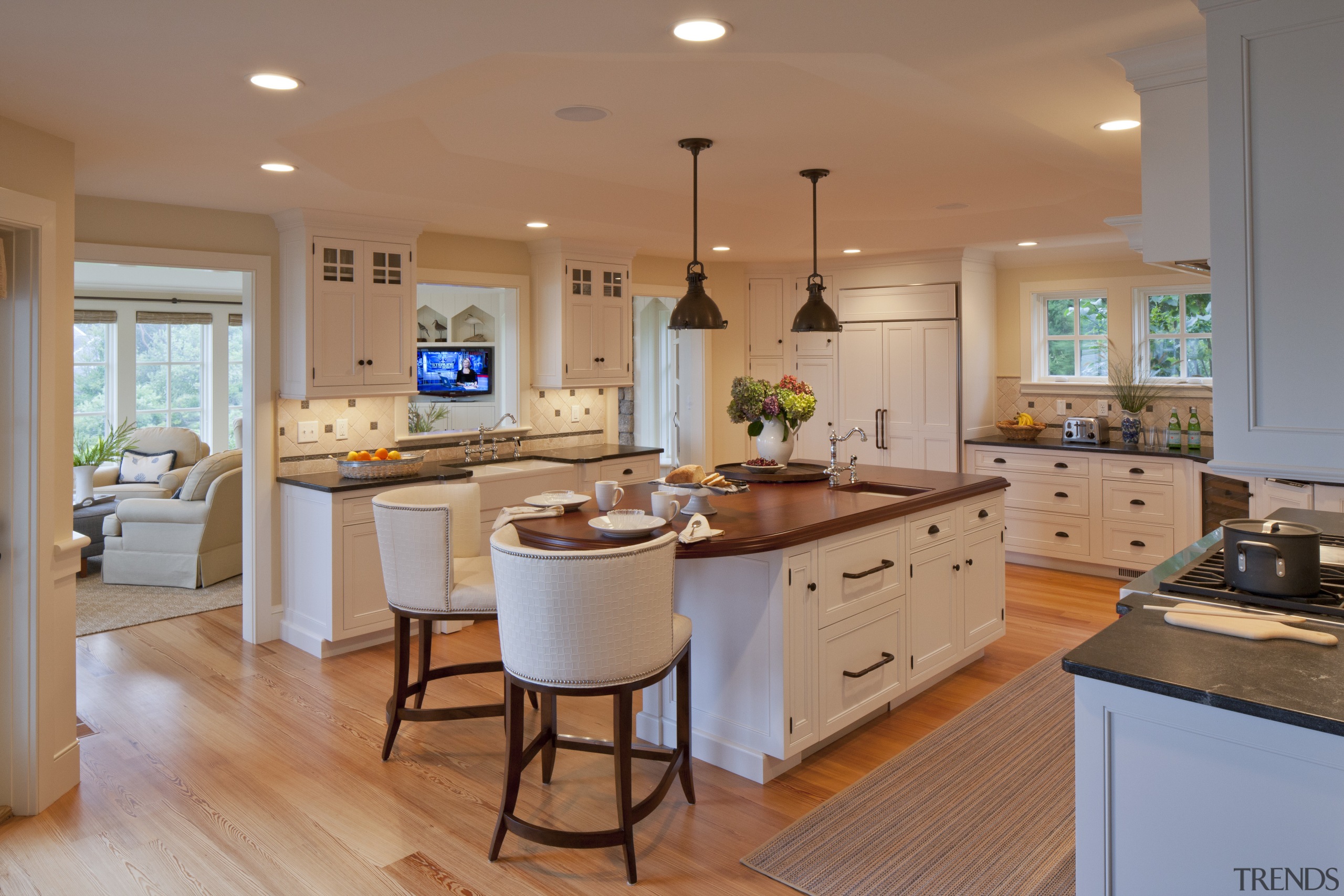 A traditional paneled kitchen was an appropriate inclusion cabinetry, countertop, cuisine classique, hardwood, home, interior design, kitchen, real estate, room, wood flooring, orange, brown, gray