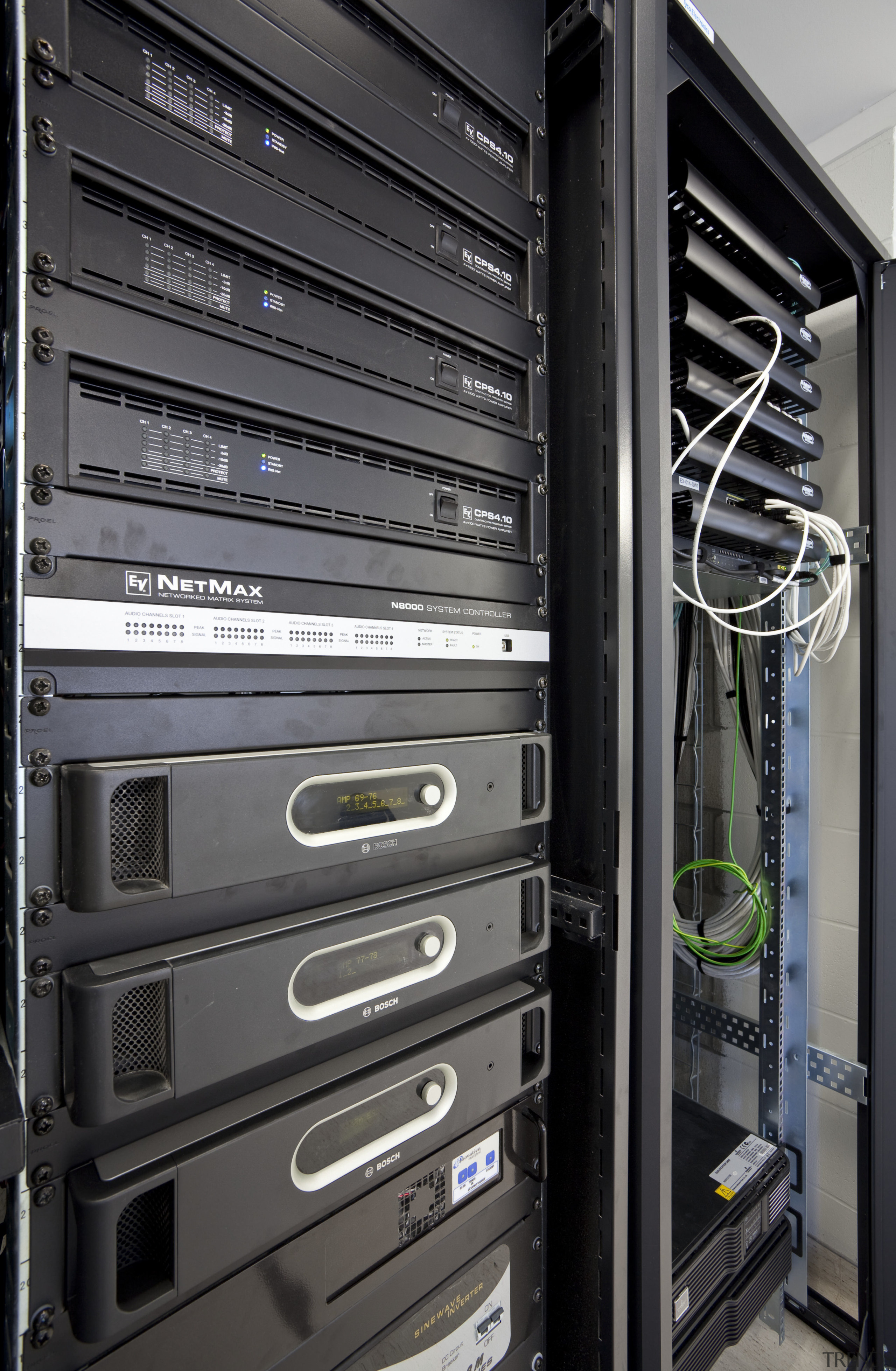 View of sound equipment at Eden Park which computer case, computer hardware, computer network, electronic device, product, server, technology, black, gray