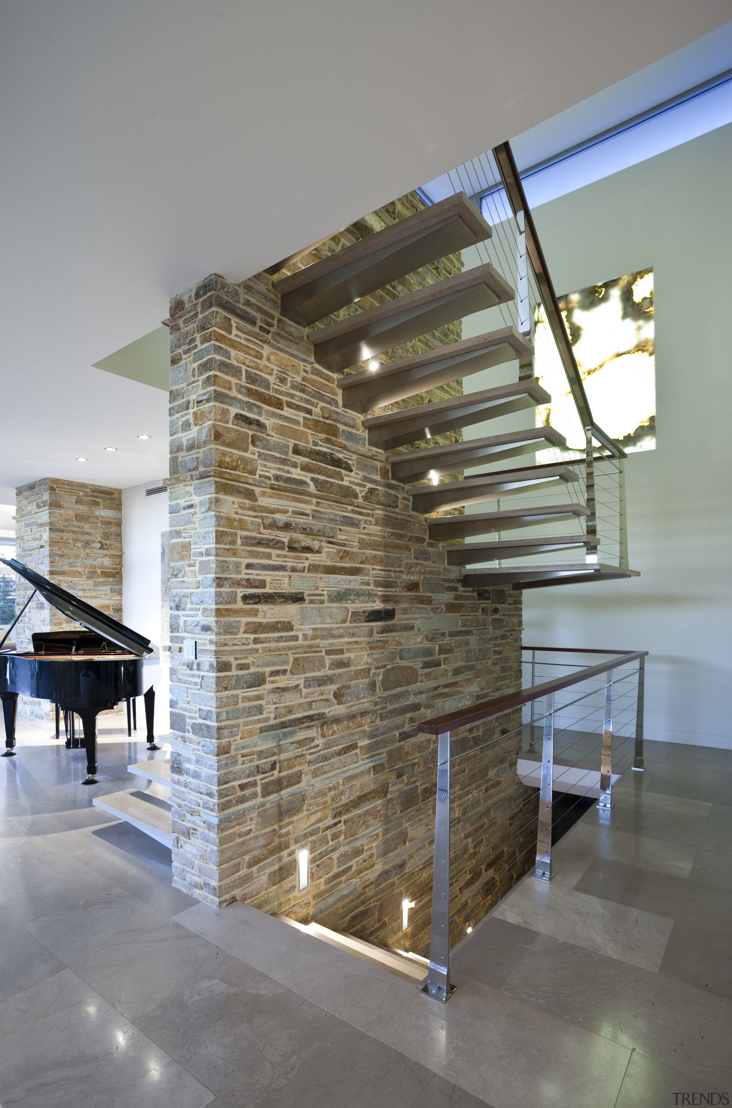 View of house with stone walls, walnut panelling architecture, interior design, wall, wood, gray