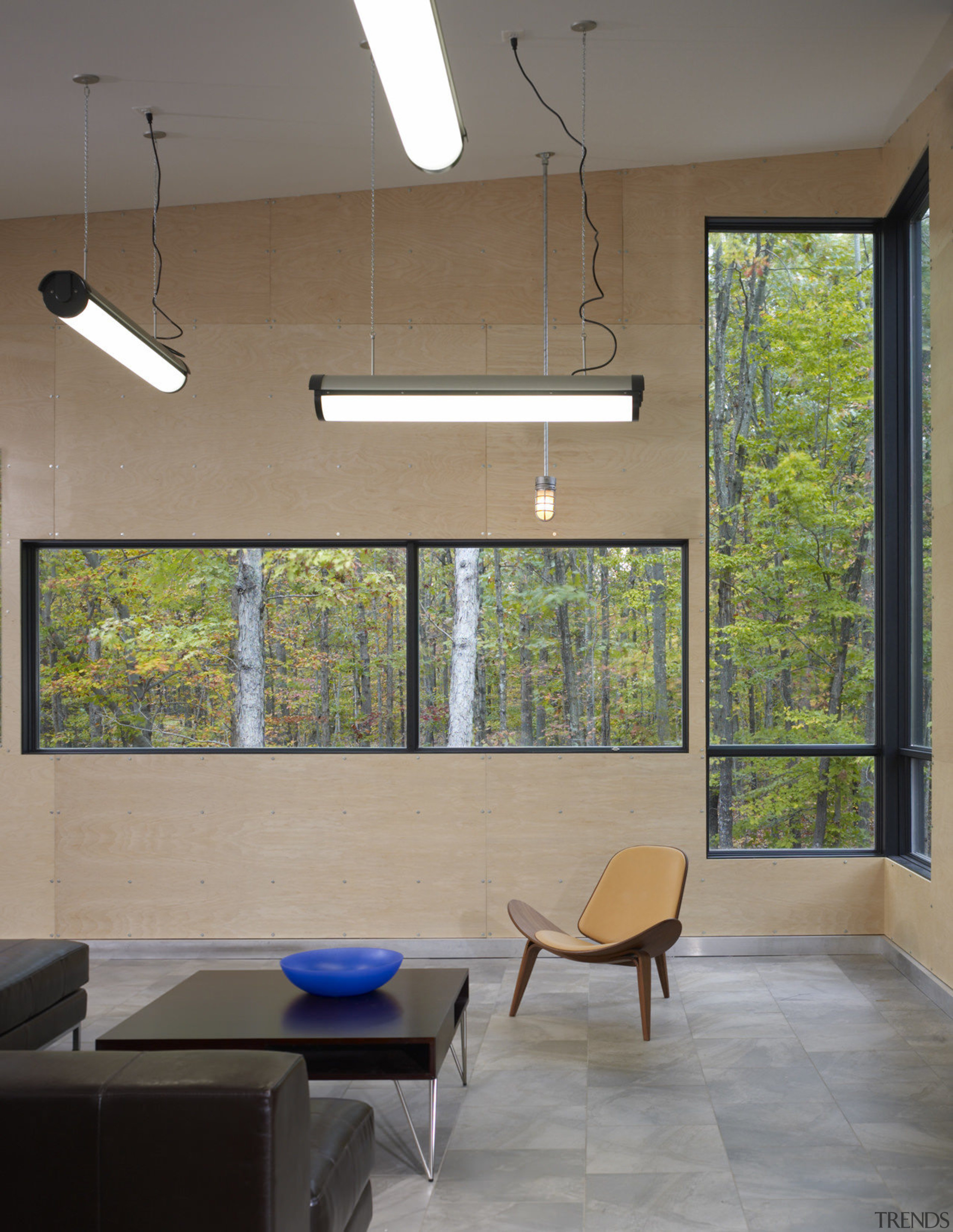 Interior view of this contemporary remodeled home - architecture, ceiling, daylighting, floor, house, interior design, light fixture, lighting, table, wall, window, gray