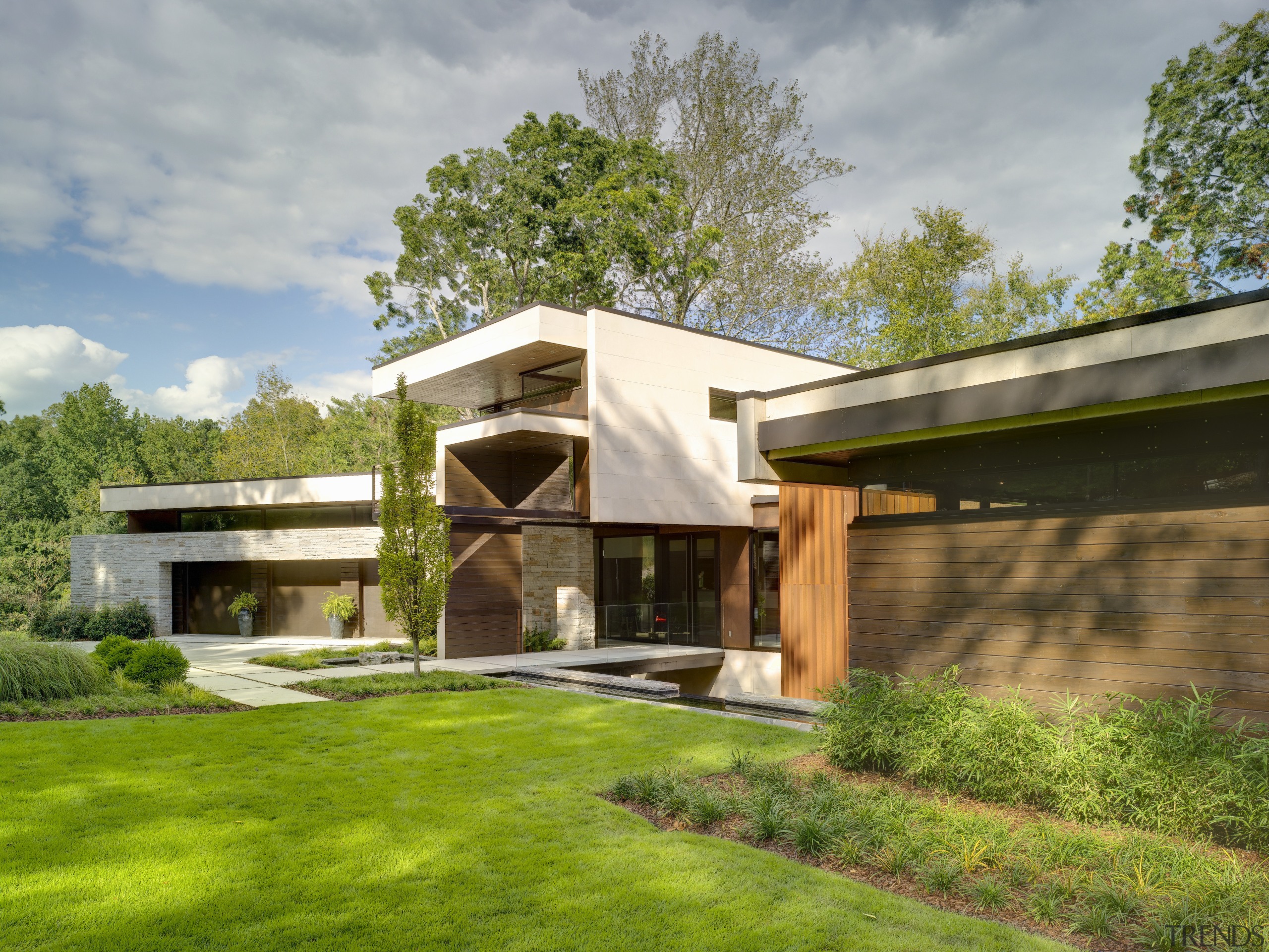 FExtended eaves create interesting plays of light and architecture, backyard, cottage, elevation, estate, facade, farmhouse, grass, home, house, landscape, property, real estate, residential area, roof, yard, brown, gray