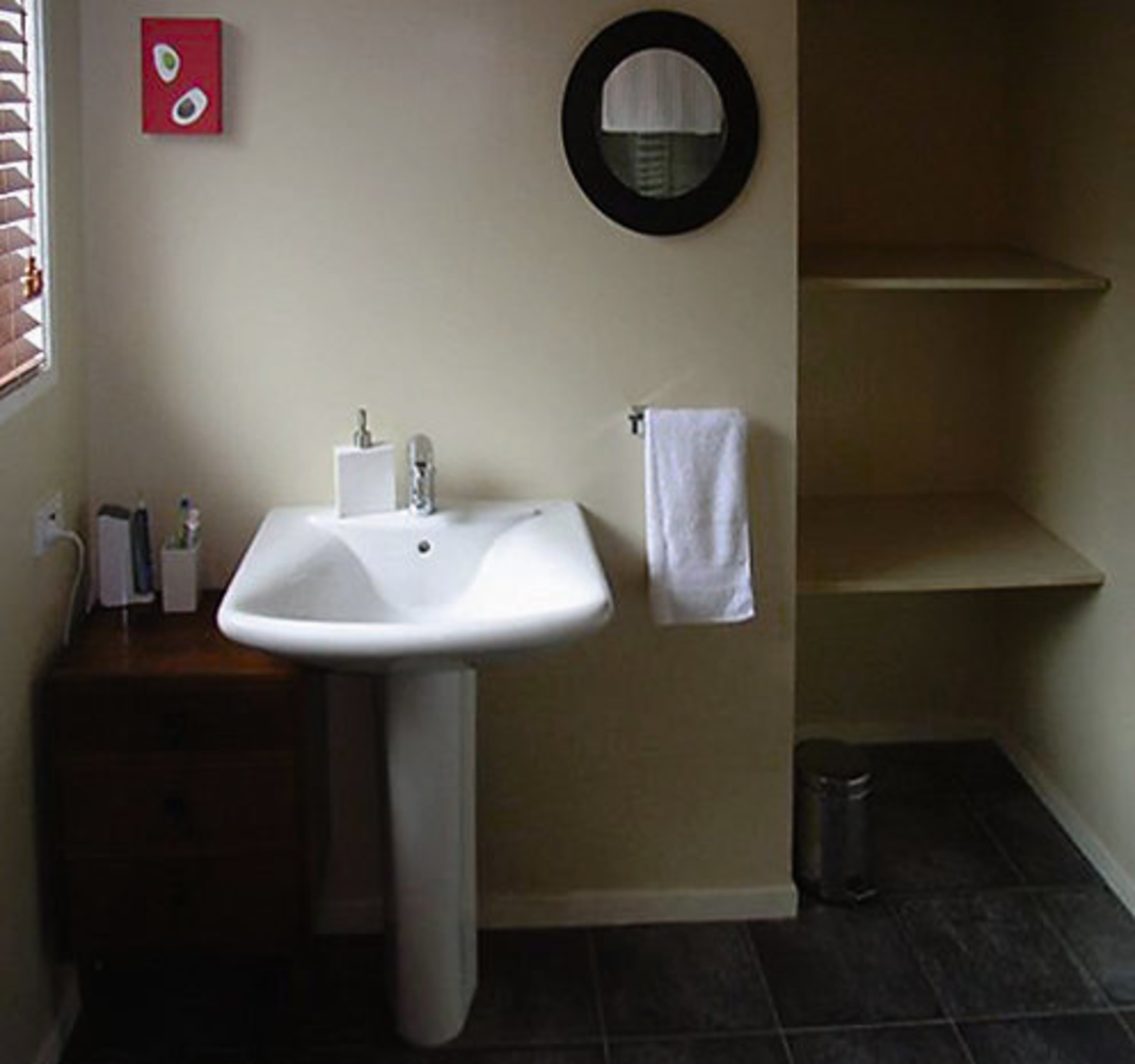 Before shot of the renovated bathroom - Before bathroom, bathroom accessory, bathroom cabinet, bathroom sink, bidet, plumbing fixture, product, product design, property, room, sink, tap, toilet, toilet seat, black, gray