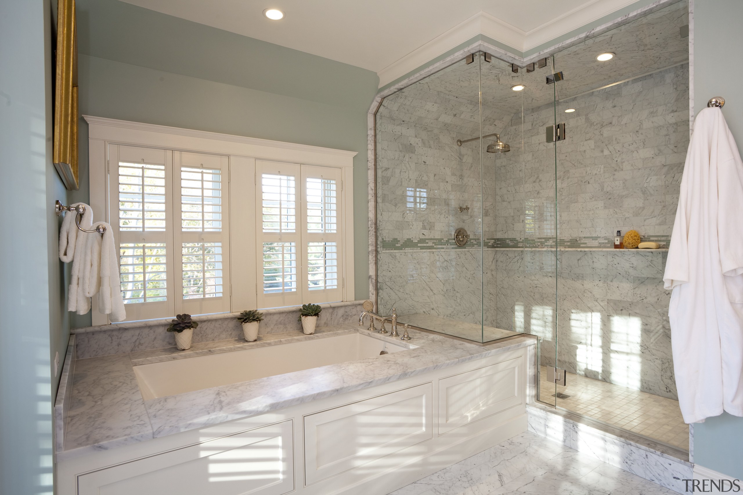 View of bathroom with rectangular bath area and bathroom, countertop, estate, floor, flooring, home, interior design, property, real estate, room, tile, window, gray