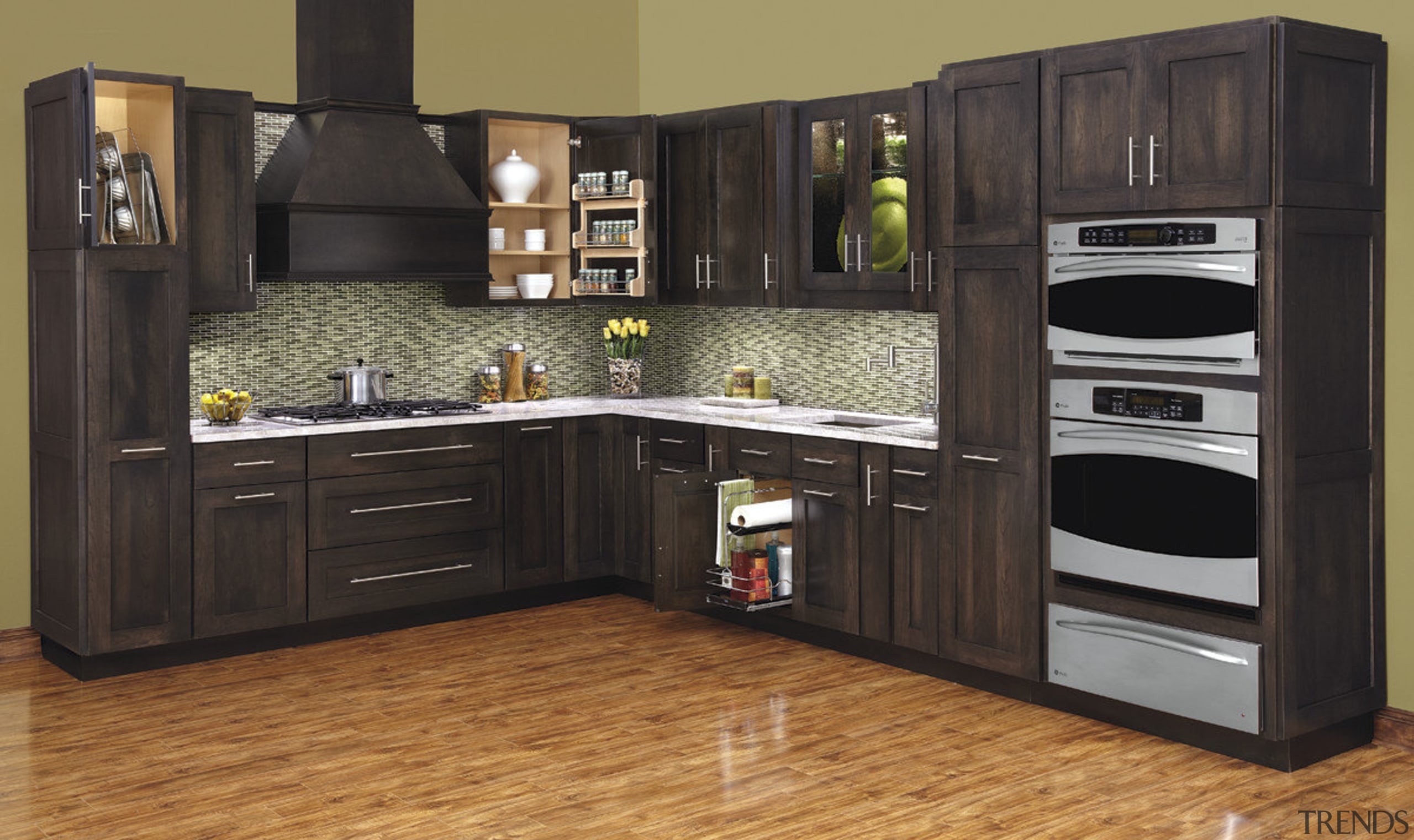 Rev-a-shelf storage system. Storage options. - Rev-a-shelf storage cabinetry, countertop, cuisine classique, floor, flooring, furniture, hardwood, home appliance, kitchen, kitchen appliance, room, black, orange