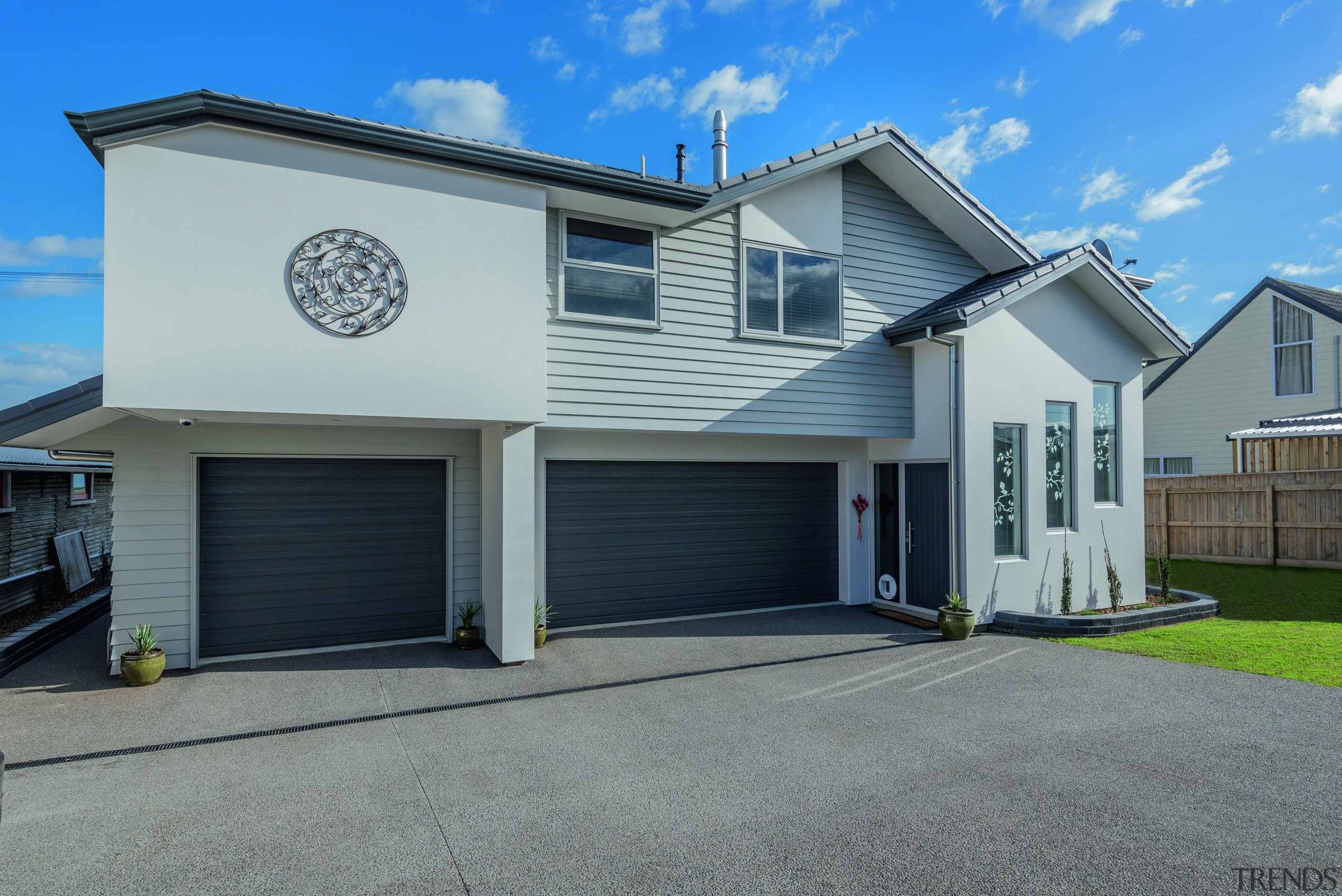 ​​​​​​​Designed for an active life, this riverside home building, facade, home, house, property, siding, window, rural home,  two story, fowler Homes Palmerston North, Riverside, New home builder