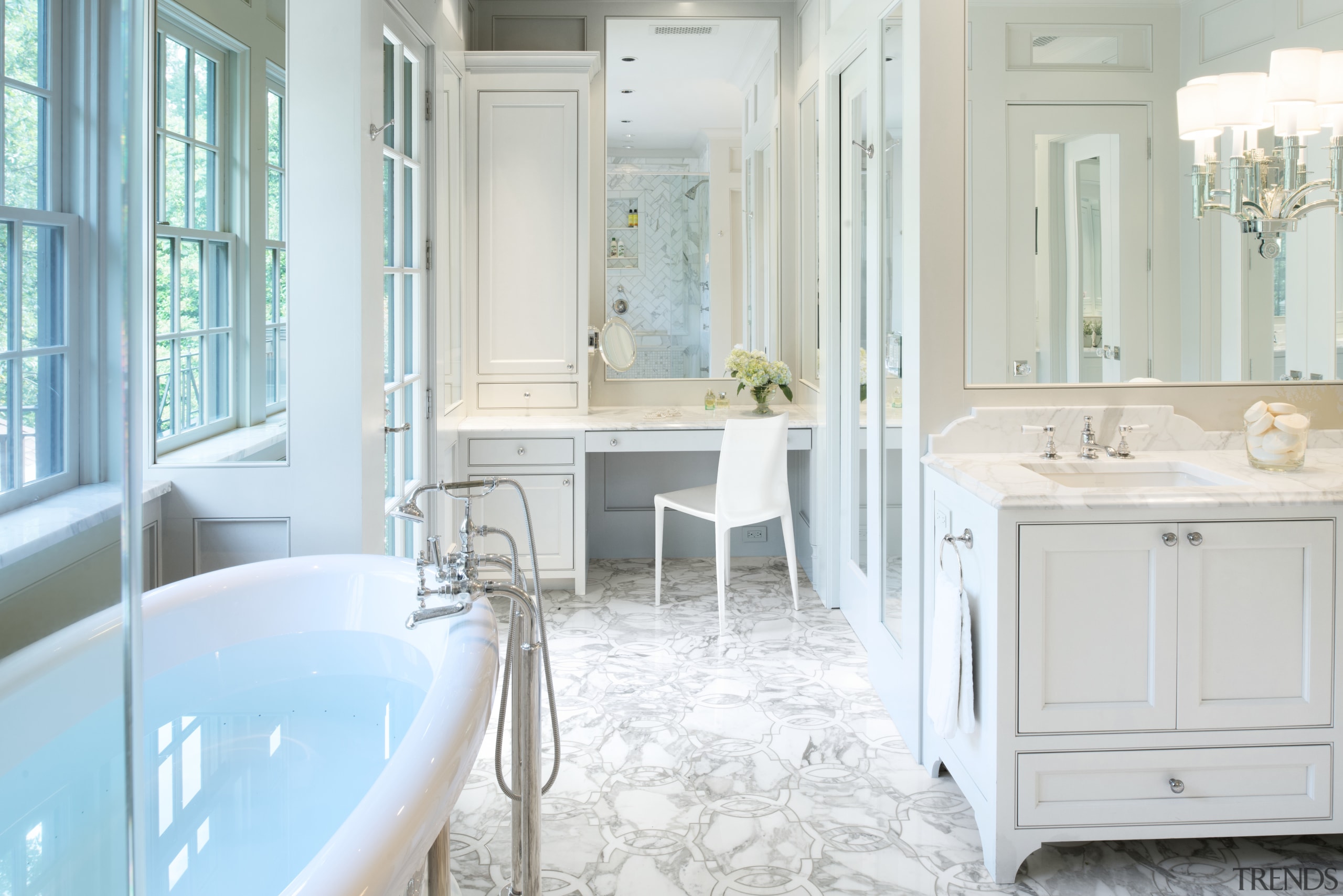 At the rear, the new basement terrace level bathroom, bathroom accessory, countertop, estate, floor, flooring, home, interior design, room, window, white