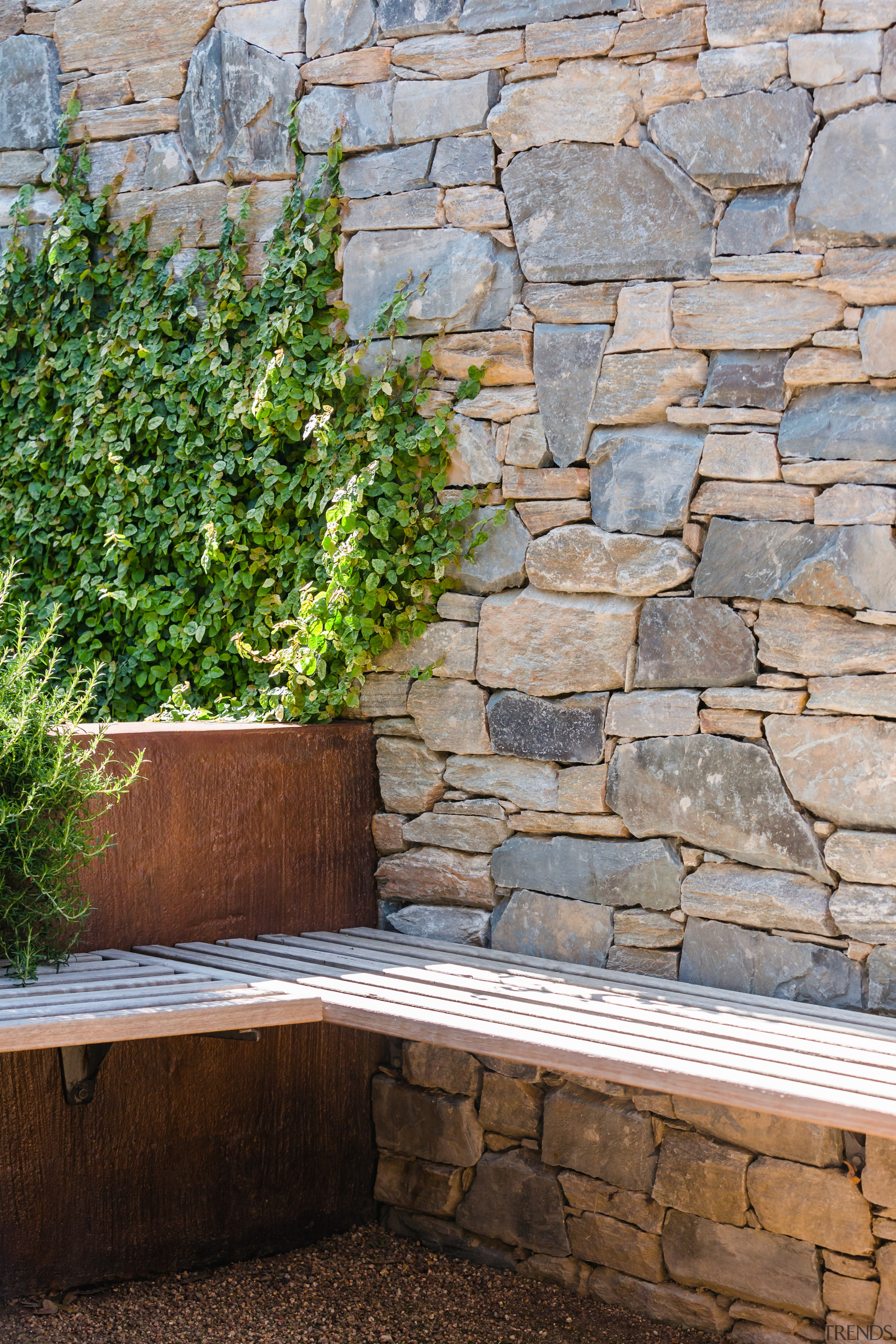 Rock wall and seating, detail. Design: Nadia Gill 