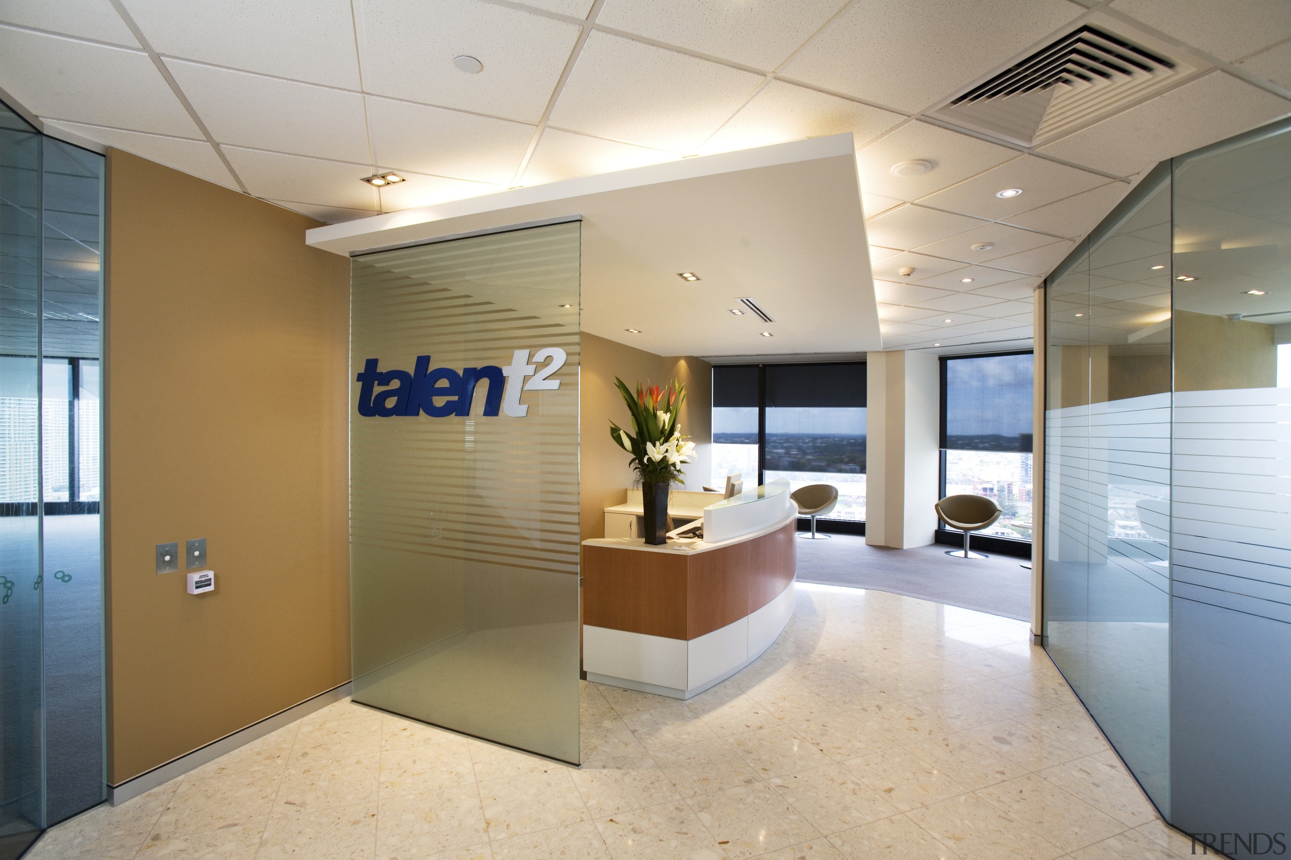 Interior view of offices where s360 did the ceiling, interior design, lobby, office, real estate, gray