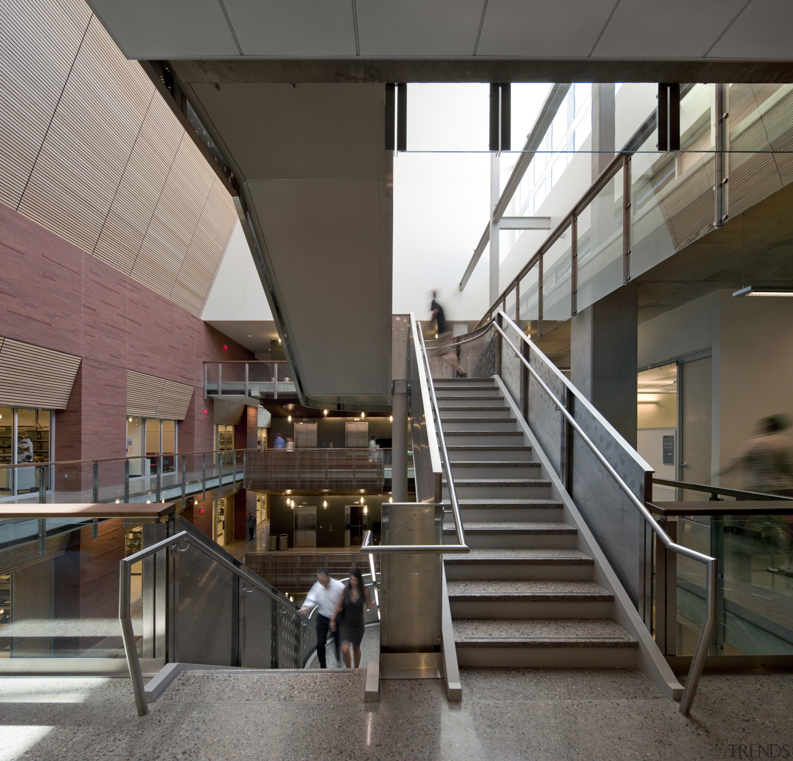 Arizona State University Interdisciplinary Science and Technology Building architecture, daylighting, handrail, interior design, lobby, stairs, black, gray