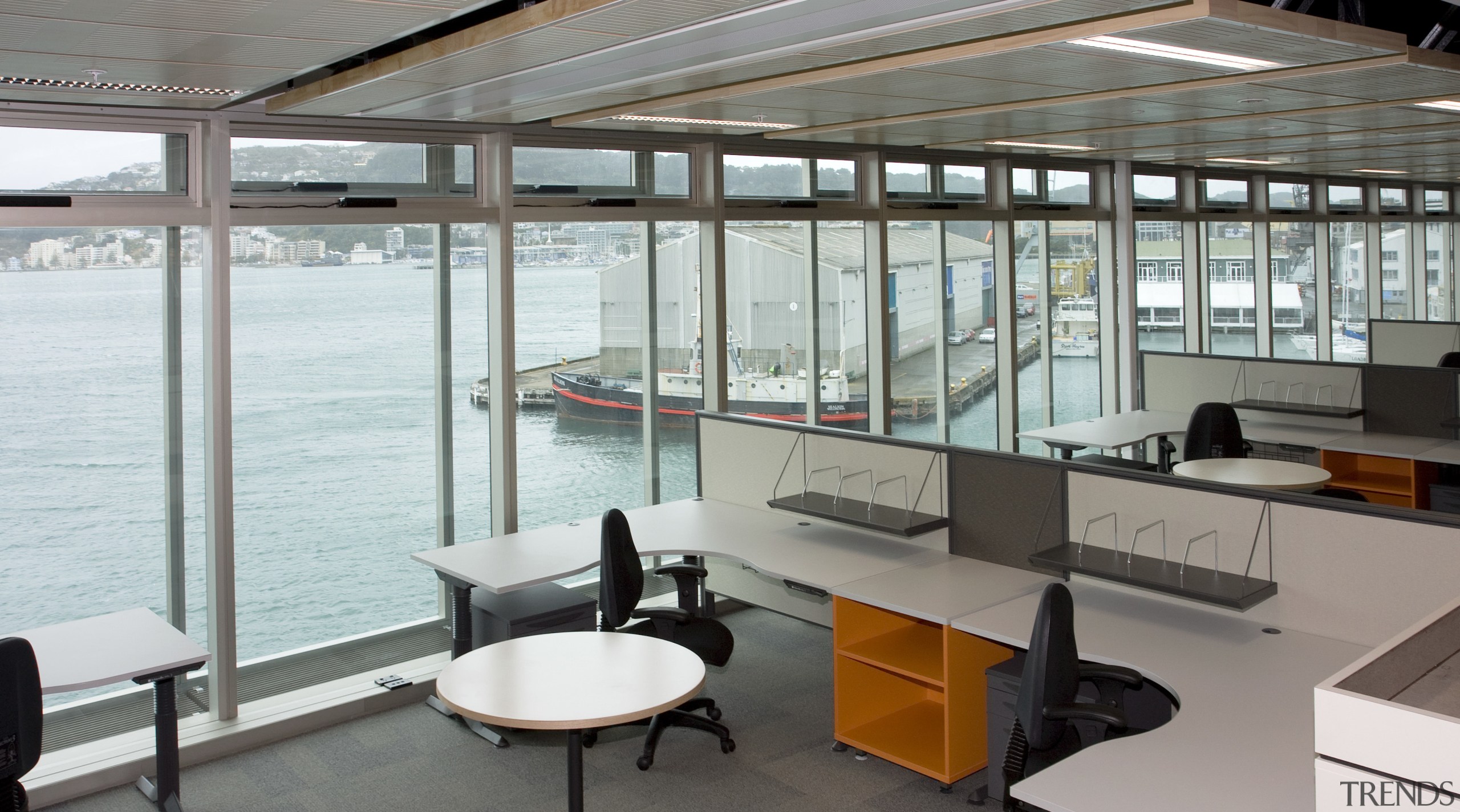 The fit-out also features Melteca Dove Grey on interior design, office, real estate, window, gray