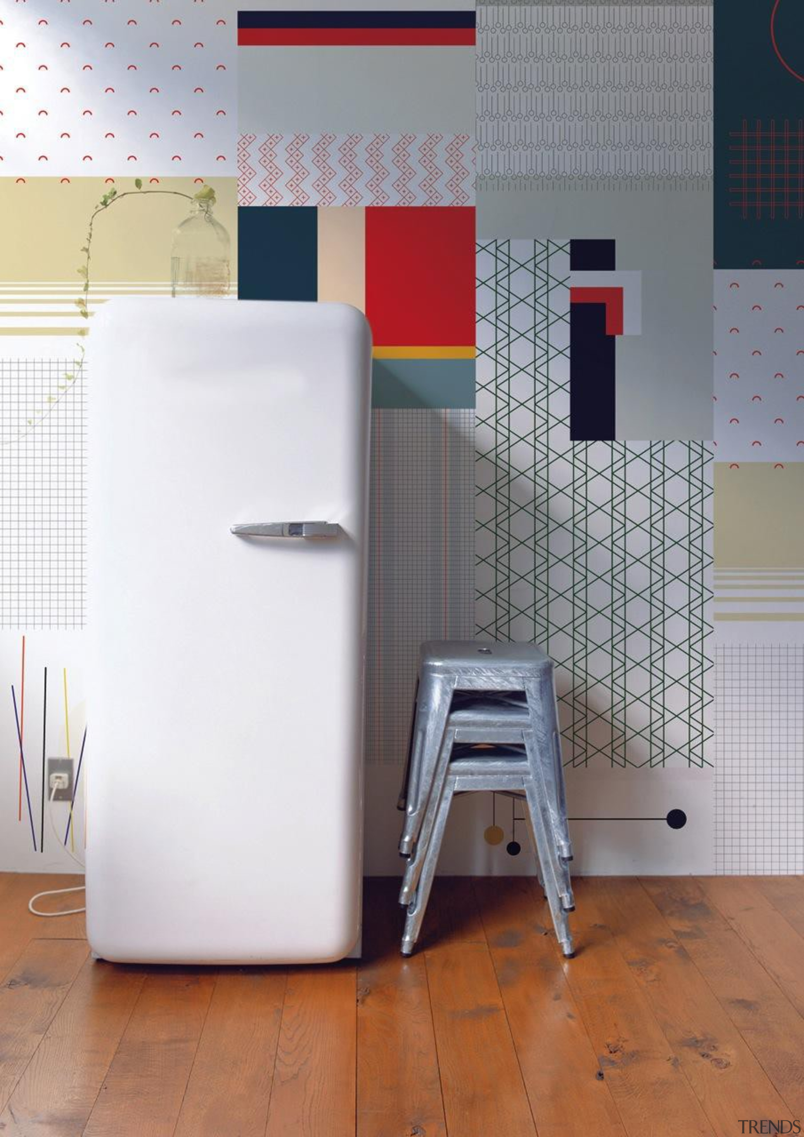 One of the challenges when putting up wallpaper chair, floor, flooring, furniture, interior design, product, product design, table, tile, wall, gray, white