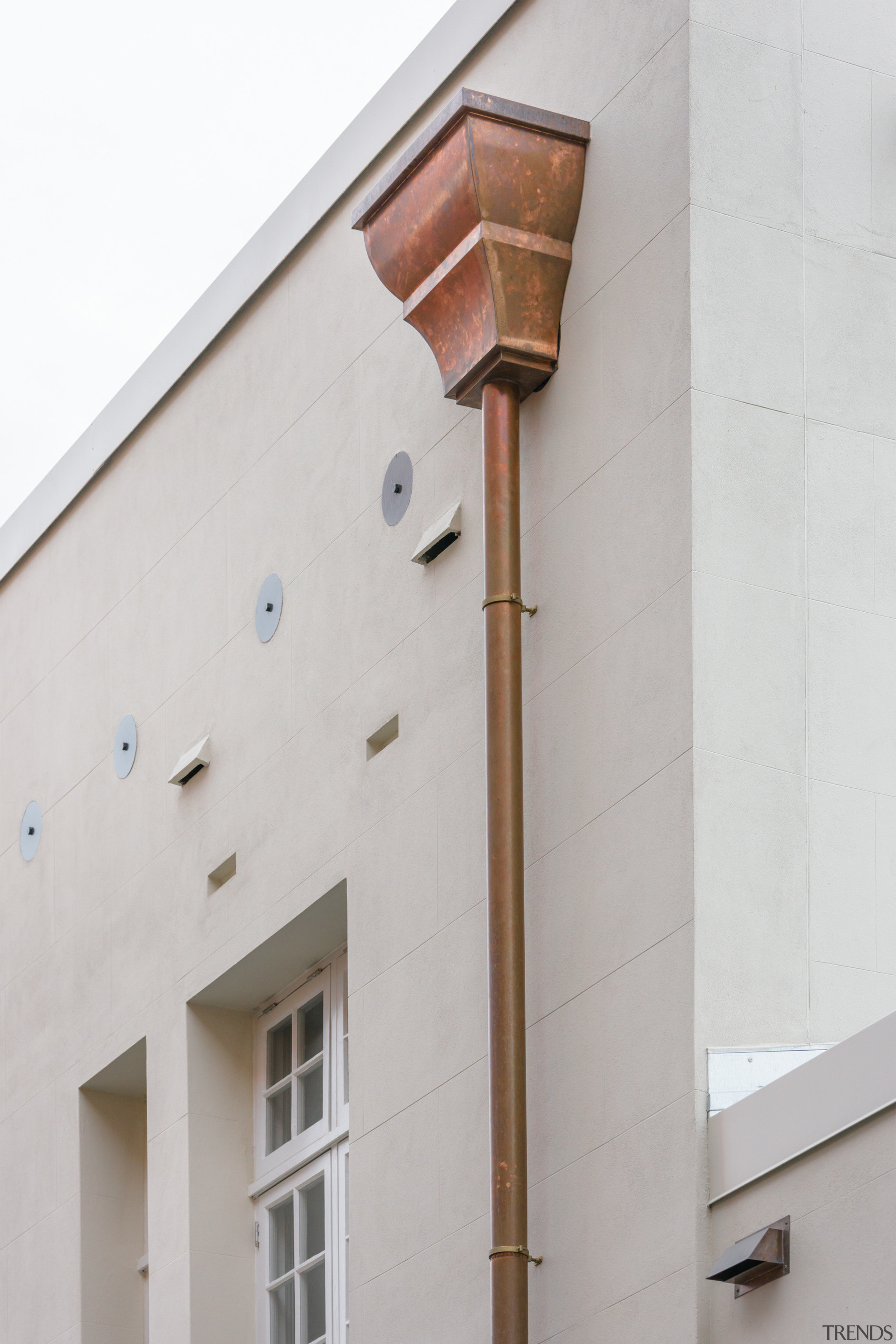 The Orange Hall restoration included retaining and cleaning architecture, daylighting, facade, lighting, roof, wall, gray, white