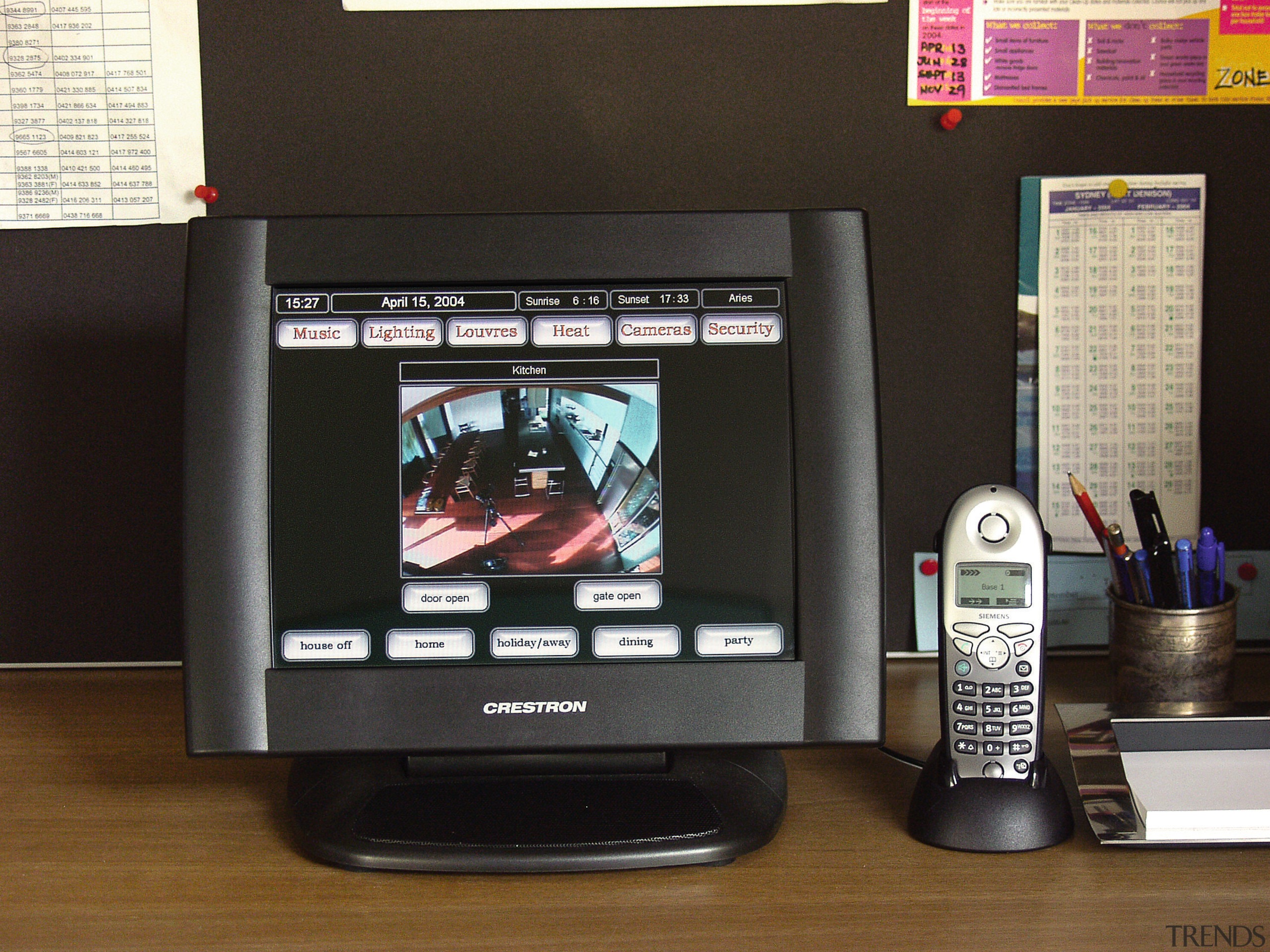 Toch screen control panel, wooden surface, dark blue computer monitor, display device, electronic device, electronics, multimedia, screen, technology, television, black