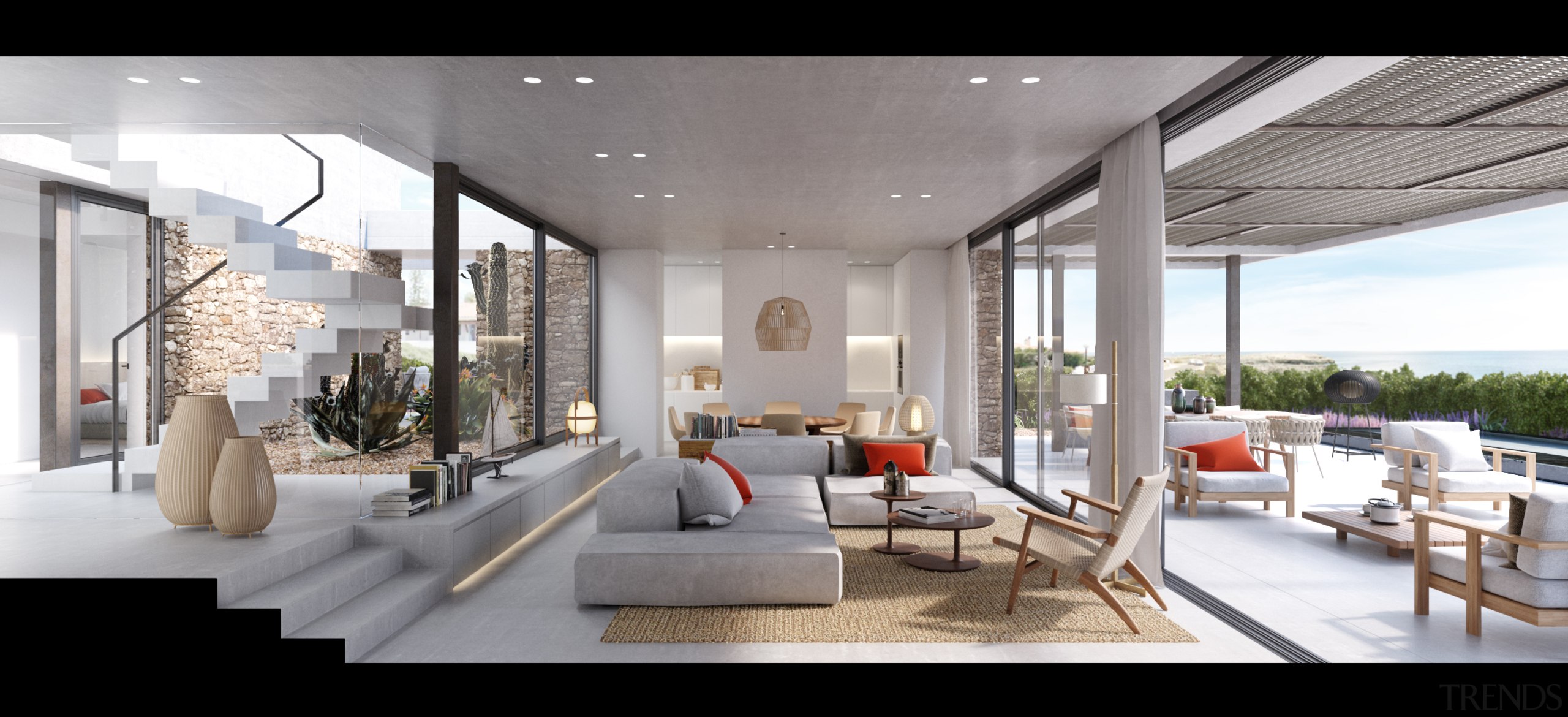 Island life – Indoor-outdoor living - apartment | apartment, architecture, ceiling, home, house, interior design, living room, penthouse apartment, property, real estate, gray, white