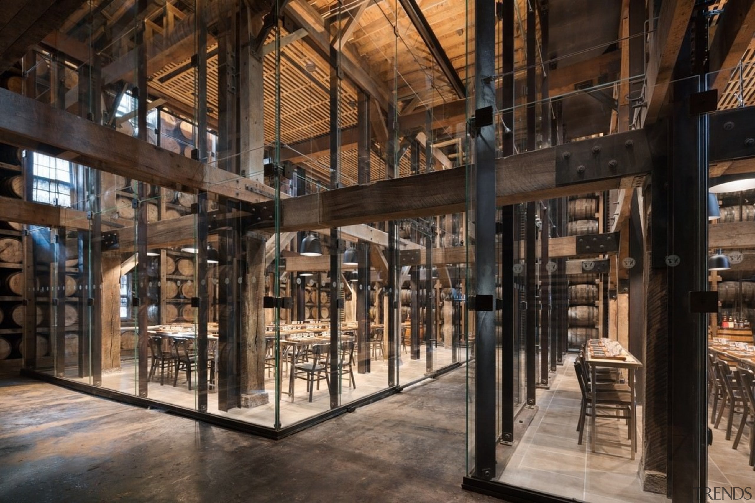 Glazed tasting pavilions within Barrel House 1-14 - tourist attraction, black