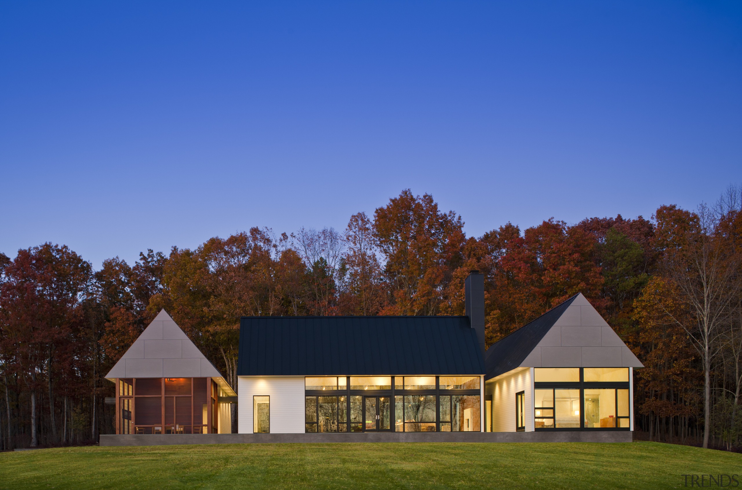 Modern country family home - Modern country family architecture, barn, cottage, estate, evening, facade, farm, farmhouse, grass, home, house, property, real estate, residential area, roof, rural area, sky, sunlight, tree, blue