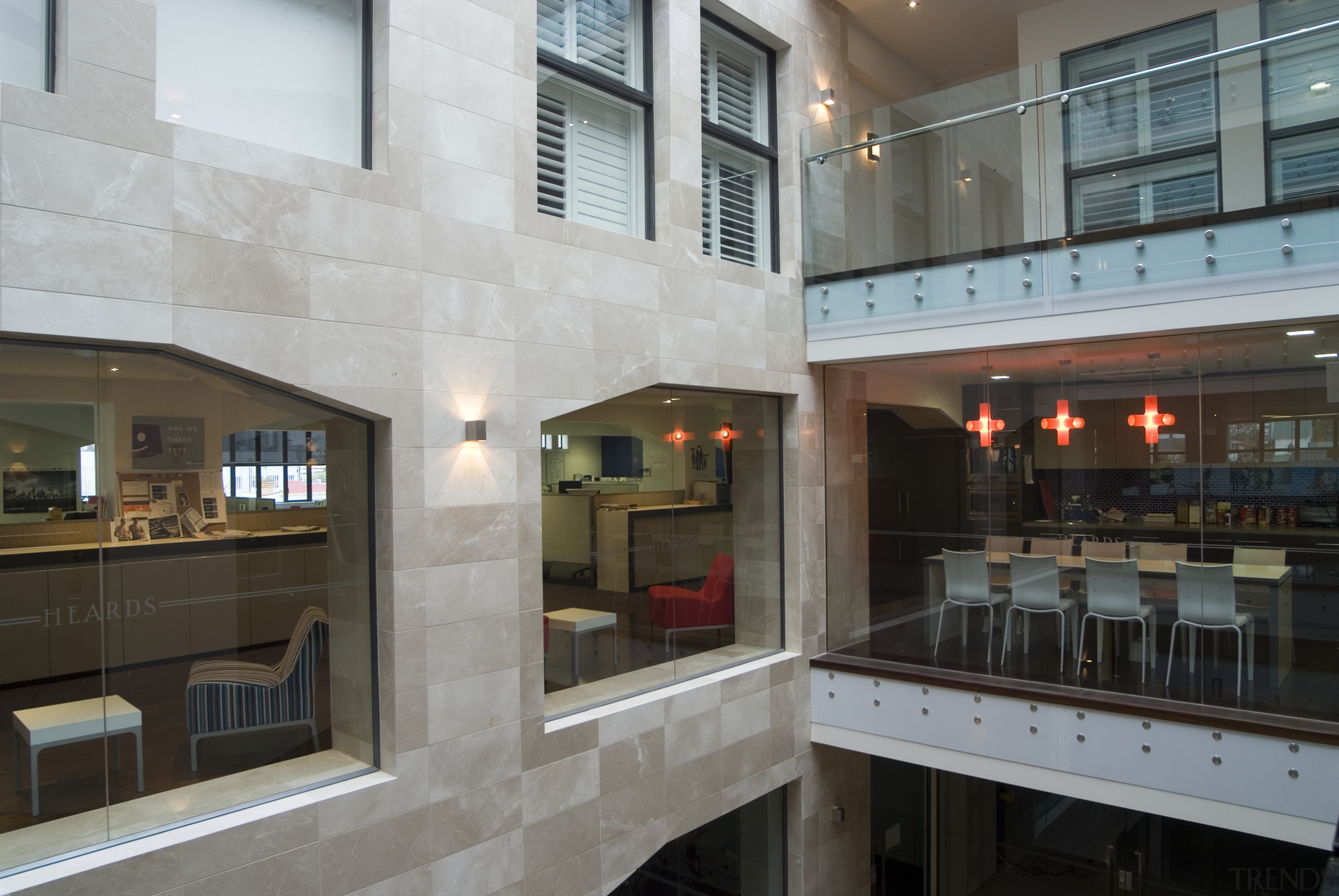 The solidity of the heards building ois expressed gray, black