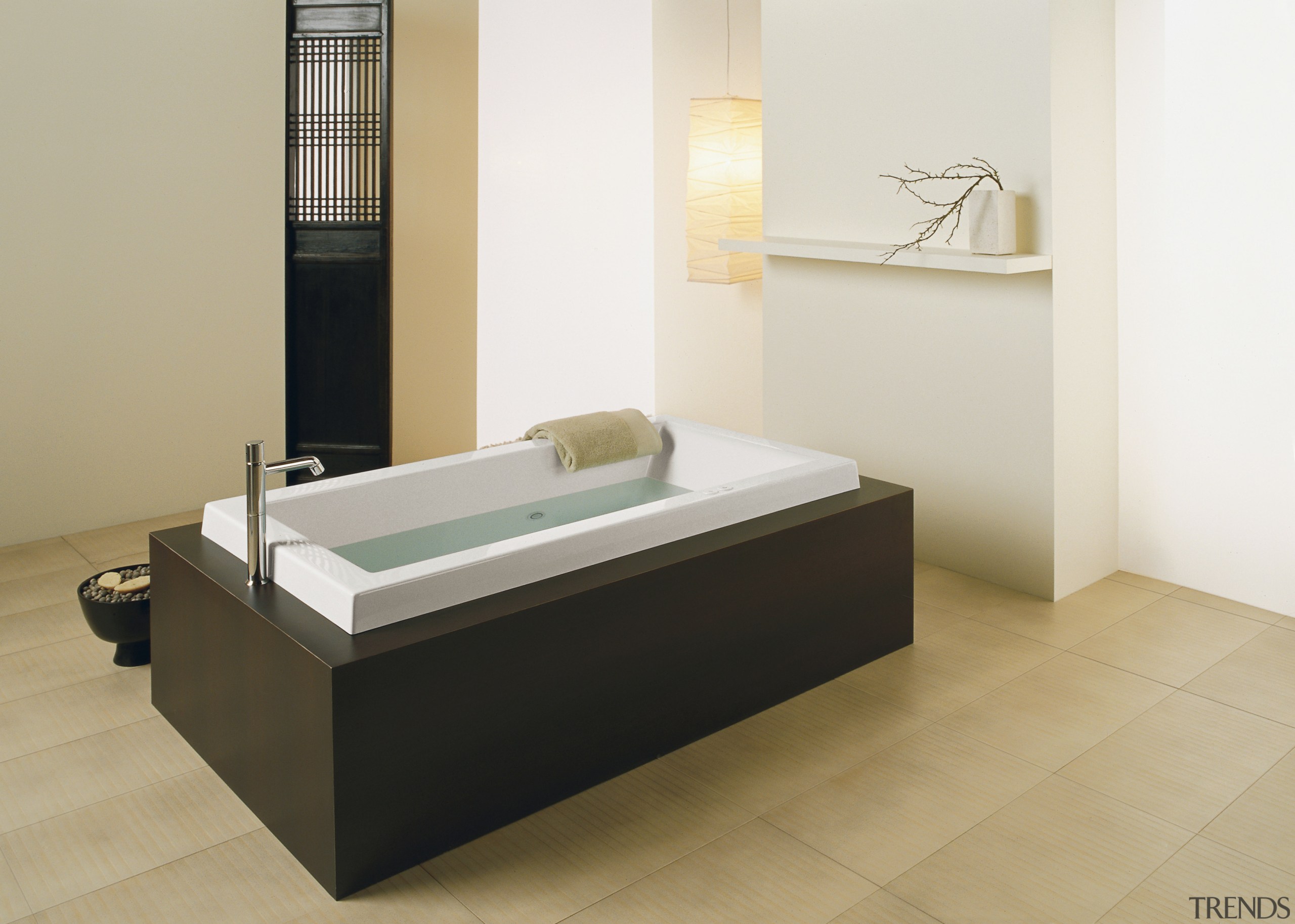 bathroom with Modern luxurious spa-like bath. - bathroom bathroom, bathroom sink, bathtub, bed frame, floor, flooring, furniture, interior design, plumbing fixture, product design, tile, white