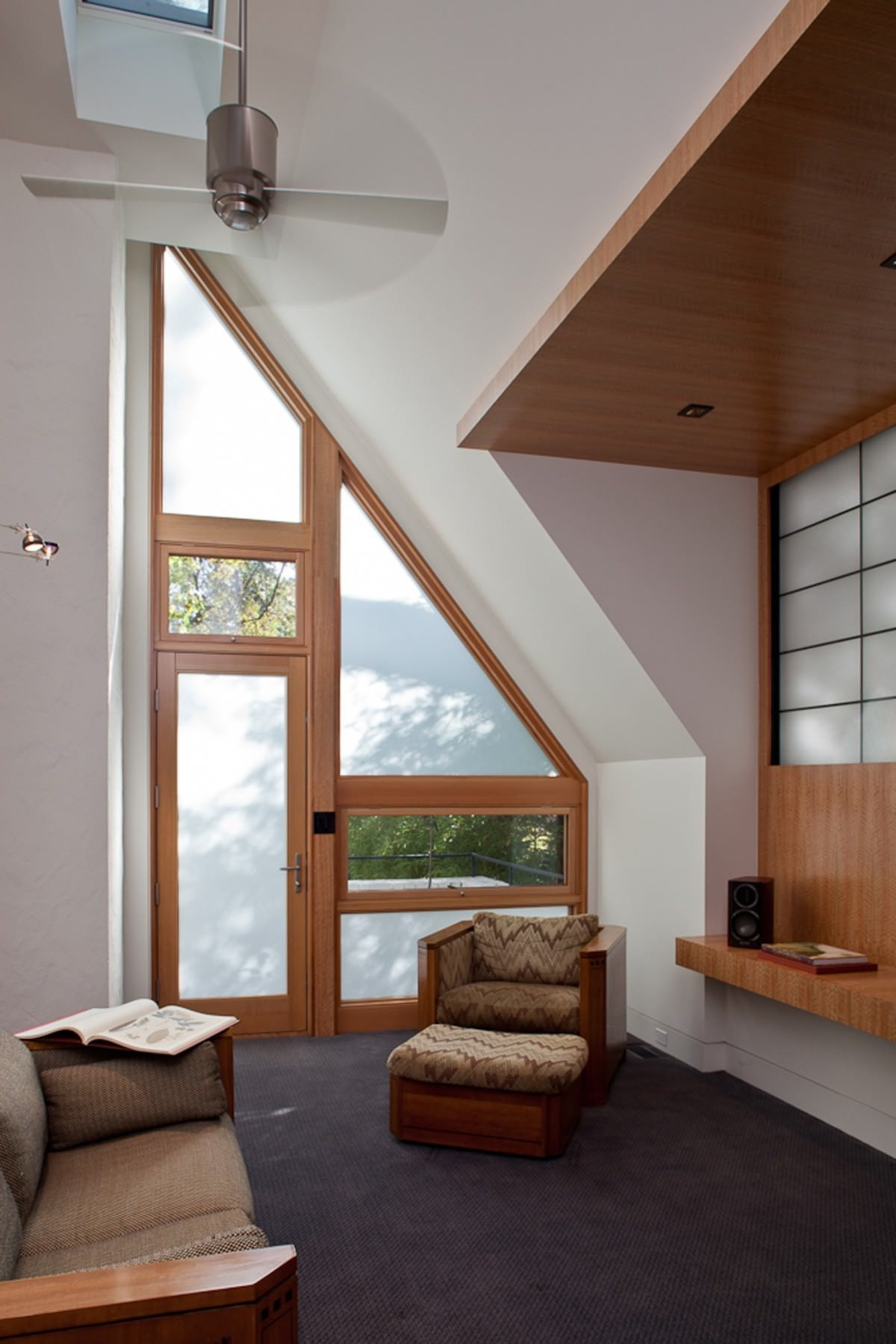 Photo by Jim Tetro - Since the renovation architecture, ceiling, daylighting, floor, home, house, interior design, living room, real estate, room, window, wood, gray, brown