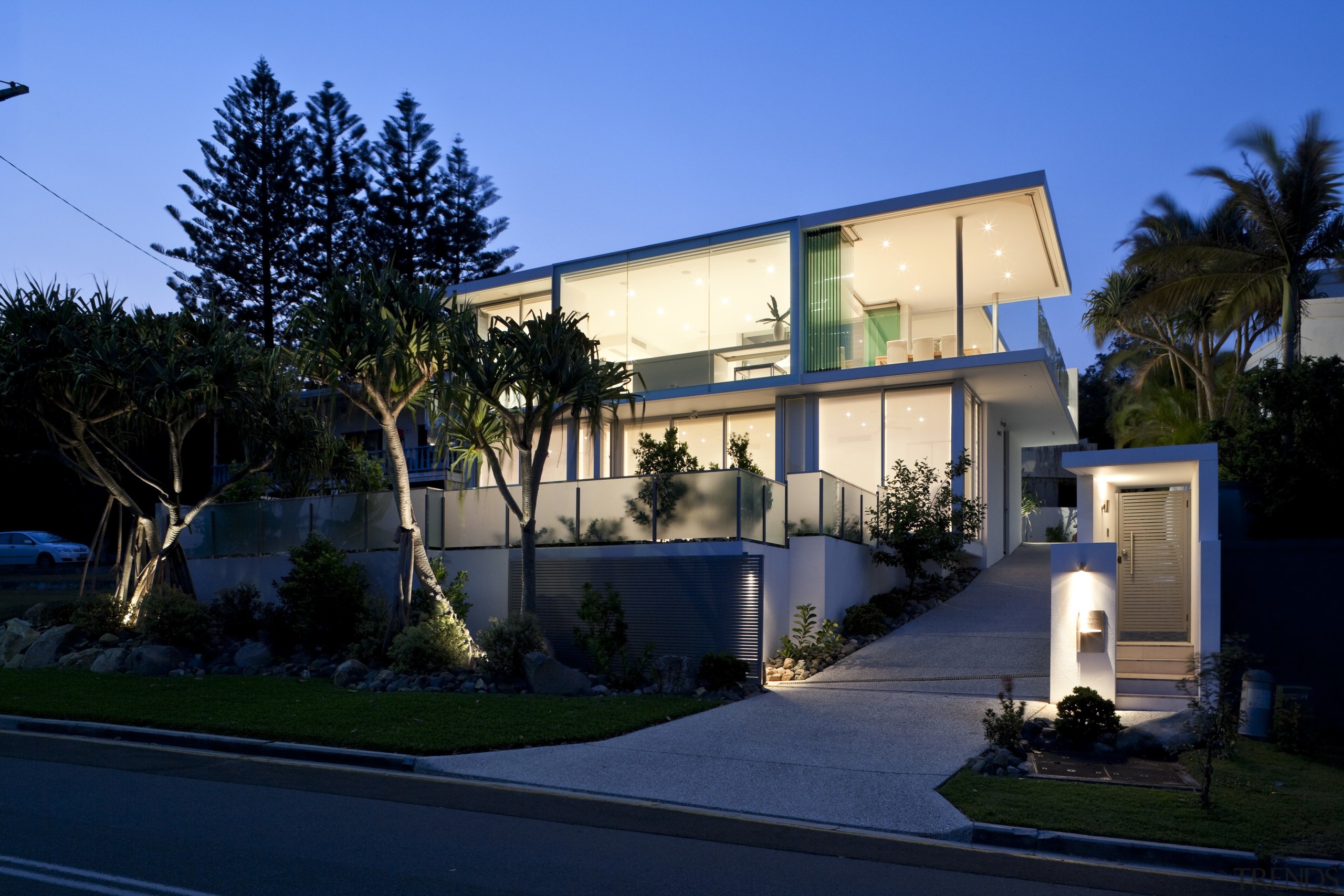 View of Home in Noosa by architects Resitsma architecture, building, estate, facade, home, house, neighbourhood, property, real estate, residential area, sky, villa, blue