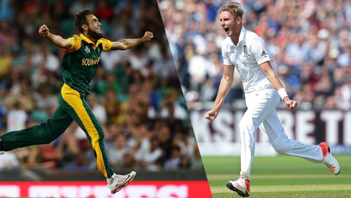 Stuart Broad and Imran Tahir