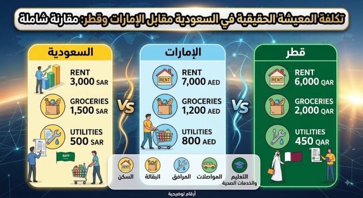 تكلفة المعيشة الحقيقية في السعودية مقابل الإمارات وقطر: مقارنة شاملة