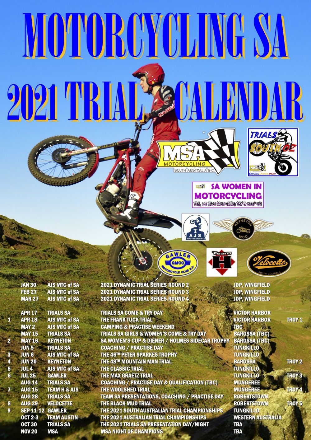 2021 South Australia Trials Calendar Trials Australia