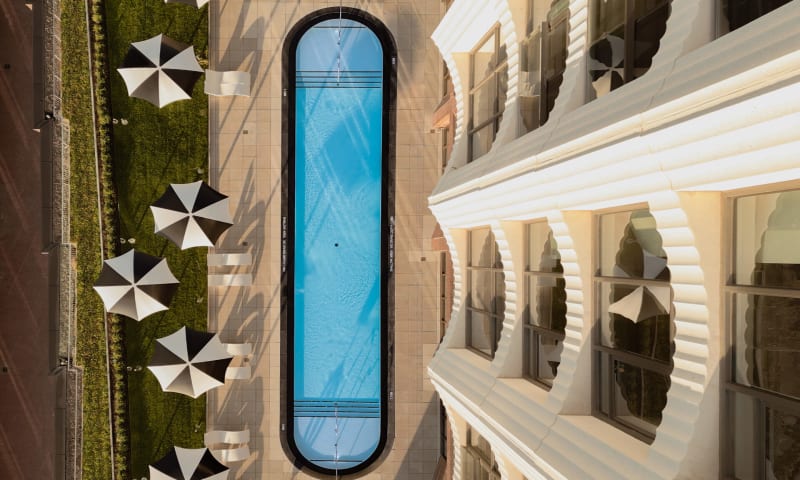 Looking down at pool