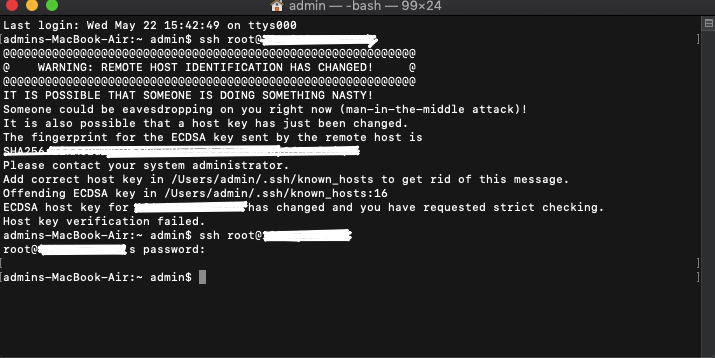 SSH Warning:- REMOTE HOST IDENTIFICATION HAS CHANGED!