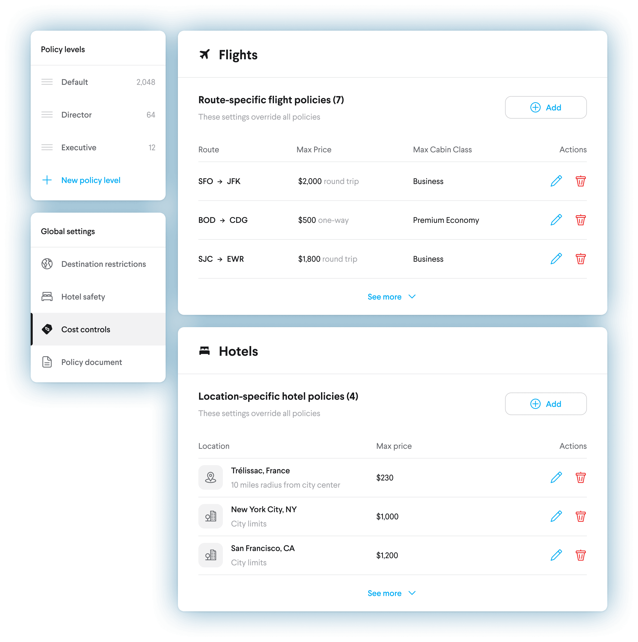 Travel Policy Product Screenshot - Admin dashboard