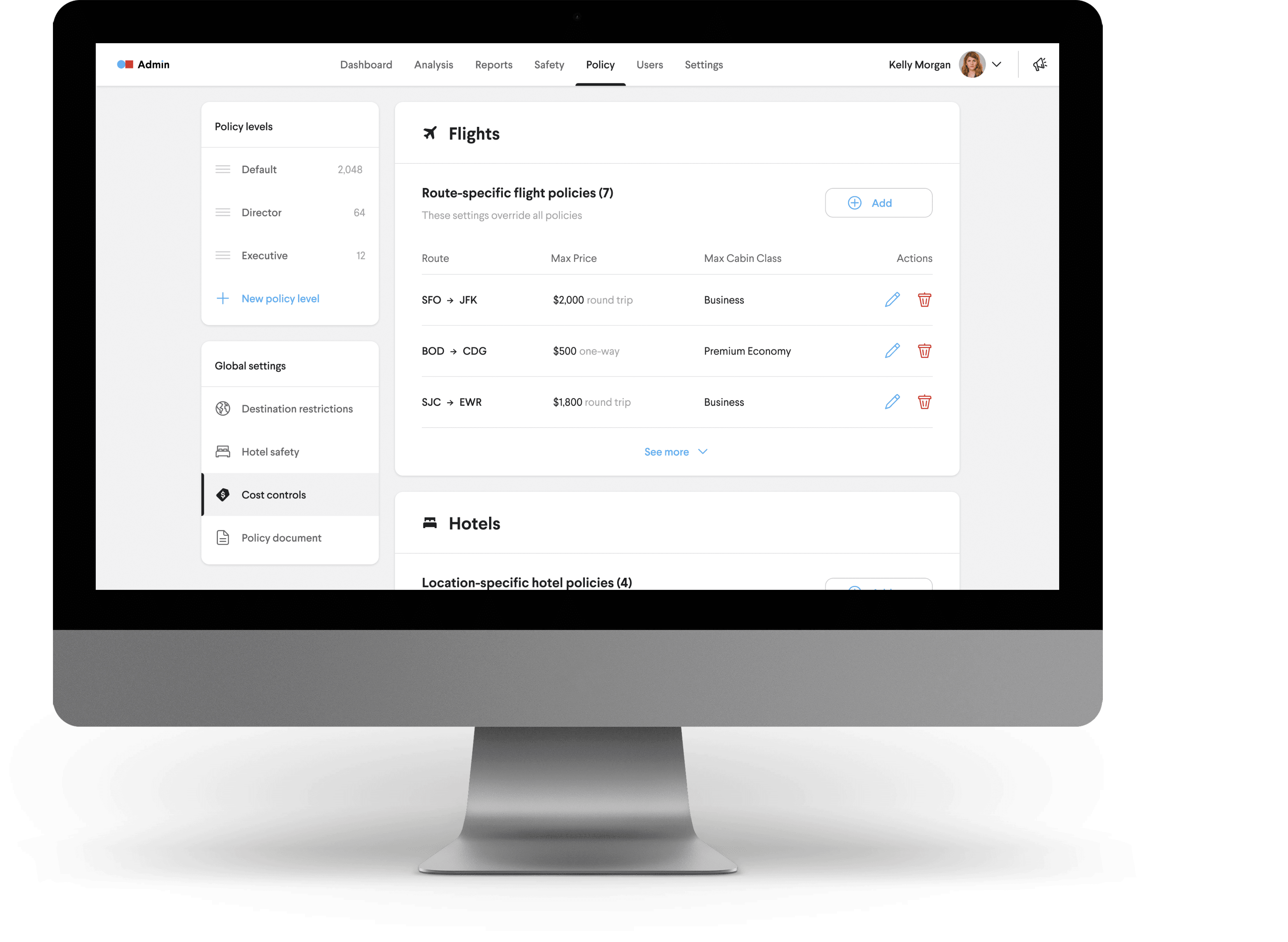 TripActions Product Screenshot - Clear on-screen explanations guide the setup of sophisticated travel policies