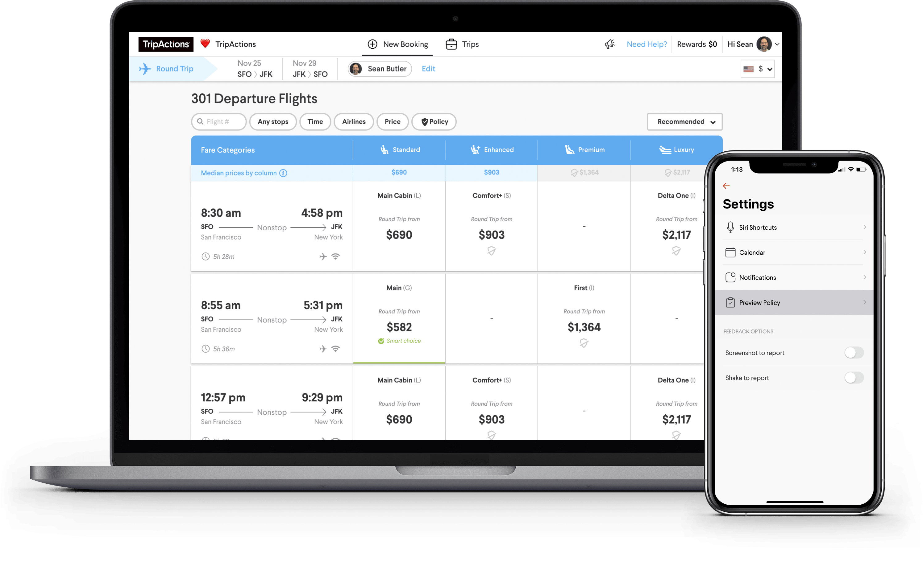TripActions Product Screenshot - Unrivaled inventory and search powered by machine learning