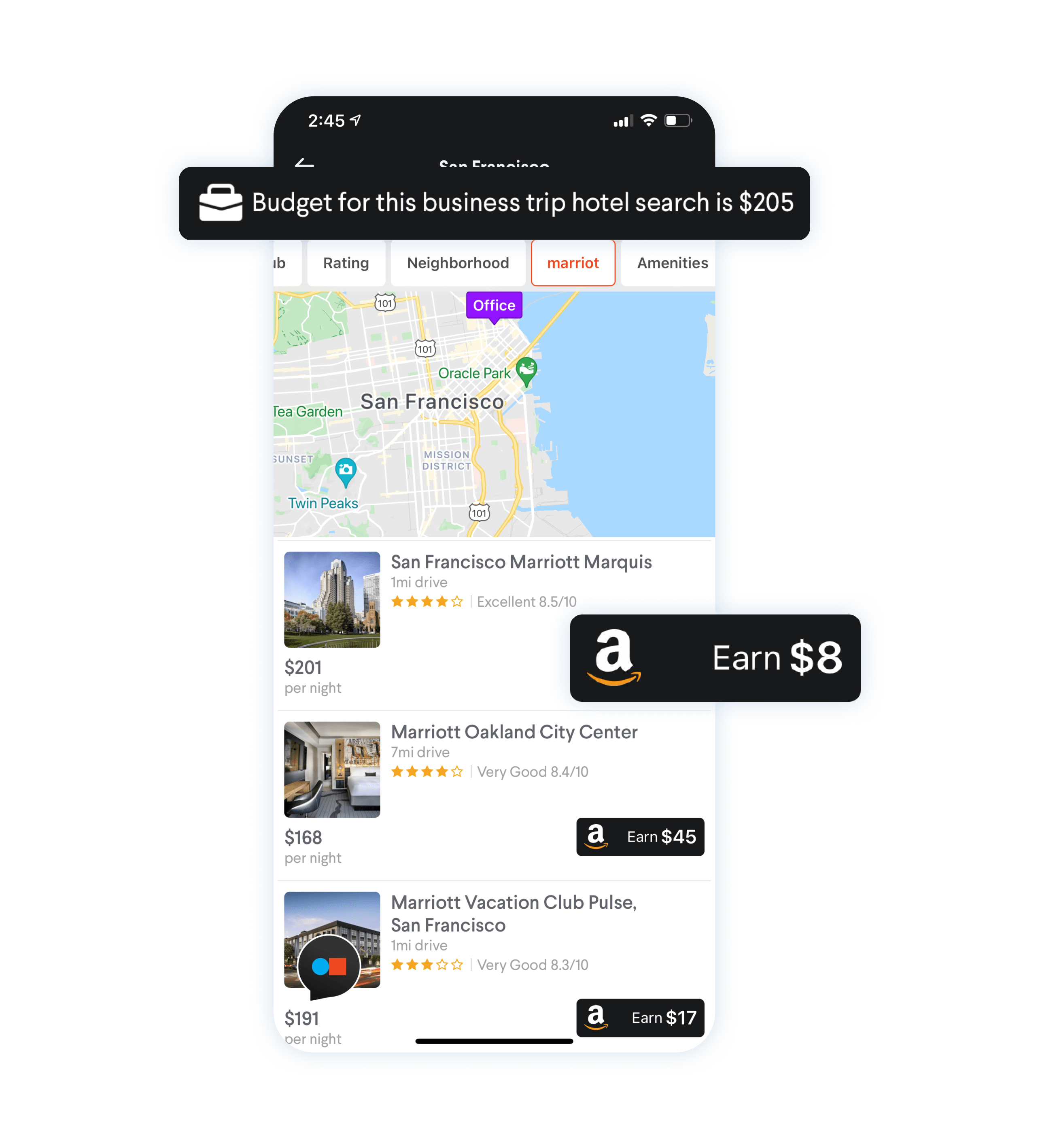Image of TripActions price-to-beat feature, which rewards travelers for making lower cost bookings and provides companies with greater savings.