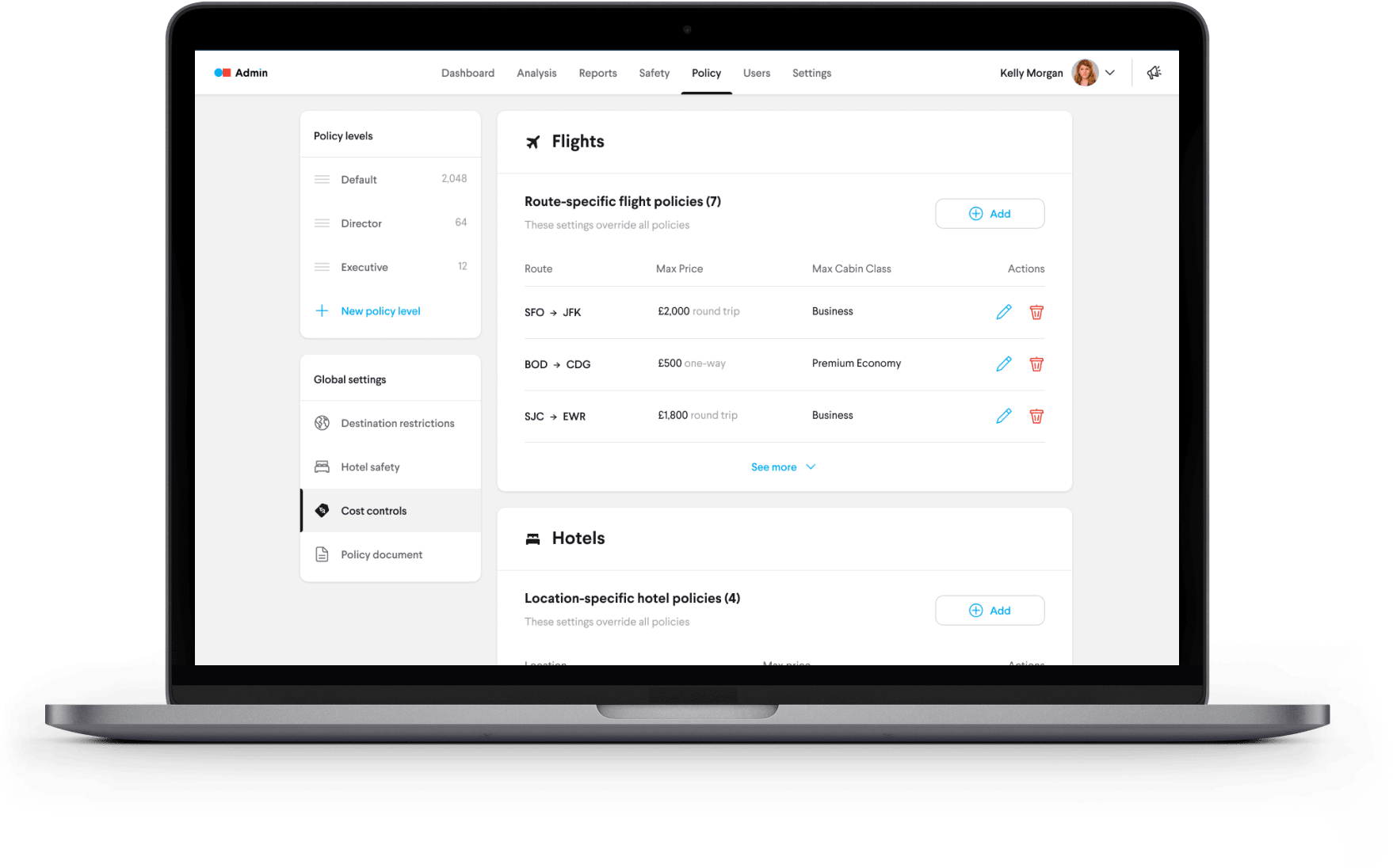 TripActions Product Screenshot - Policy setup is simplified when you use smart features like dynamic policy