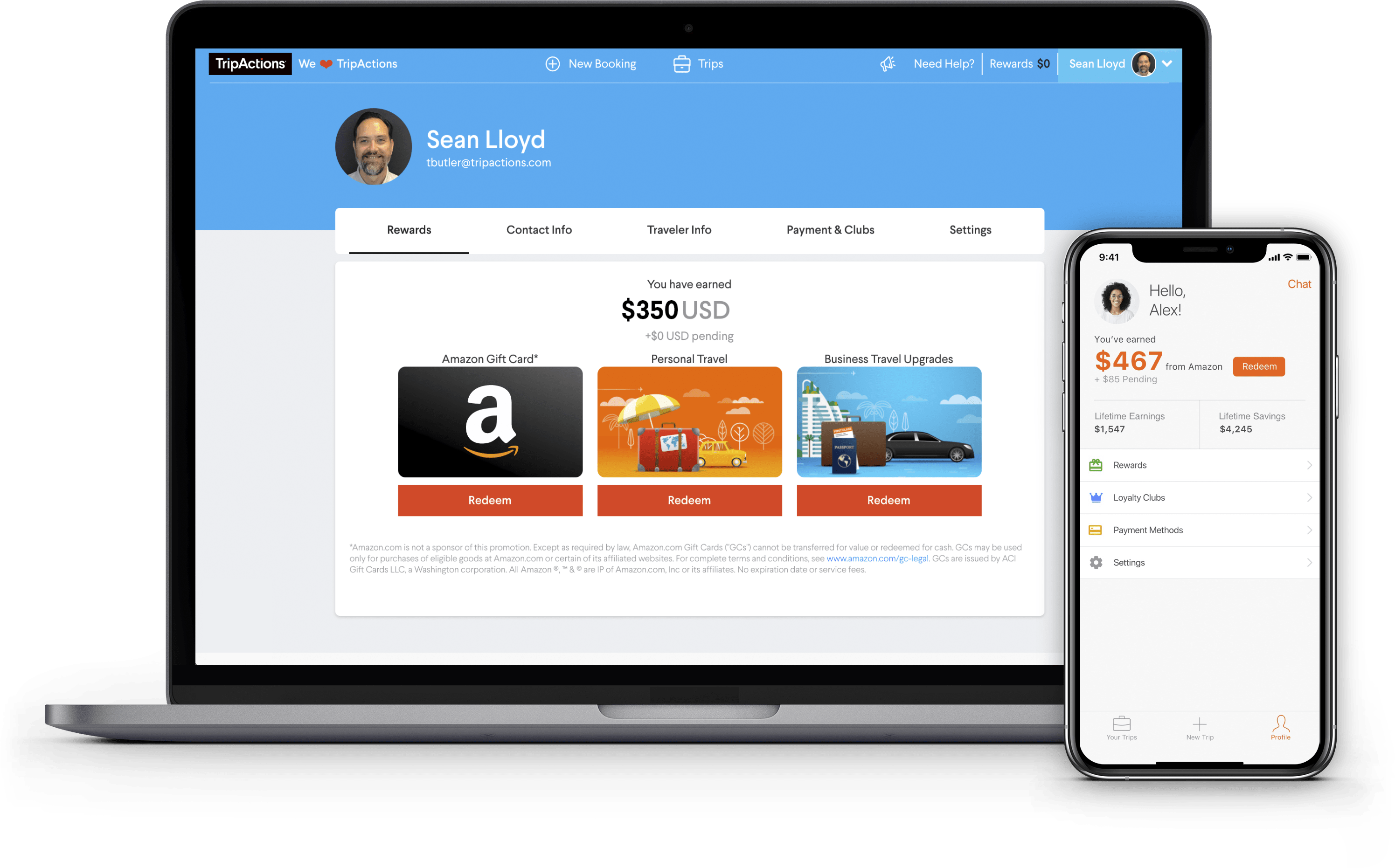 TripActions Product Screenshot - Traveler rewards program reports
