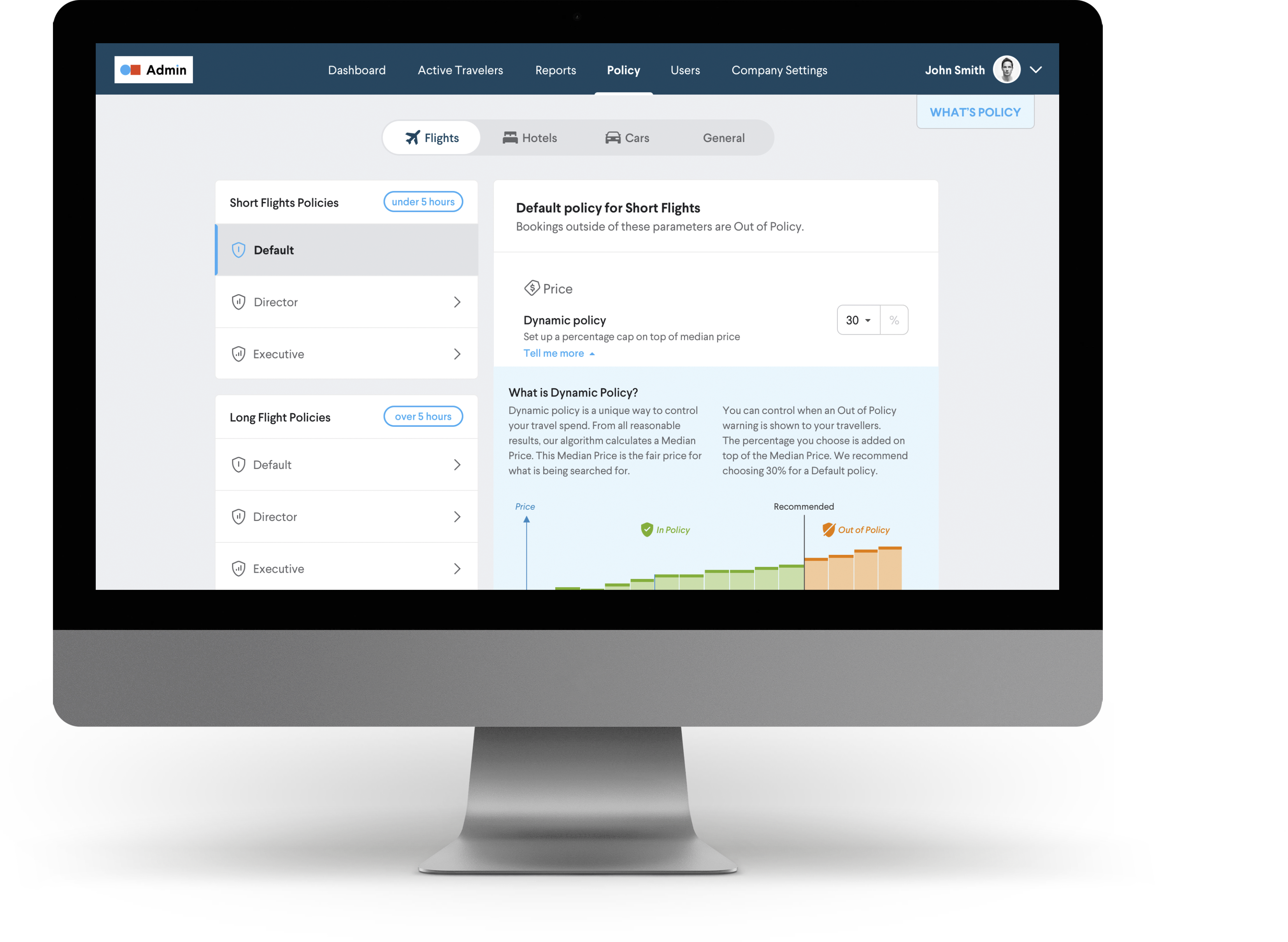 TripActions Product Screenshot - Company savings dashboard with top savers report