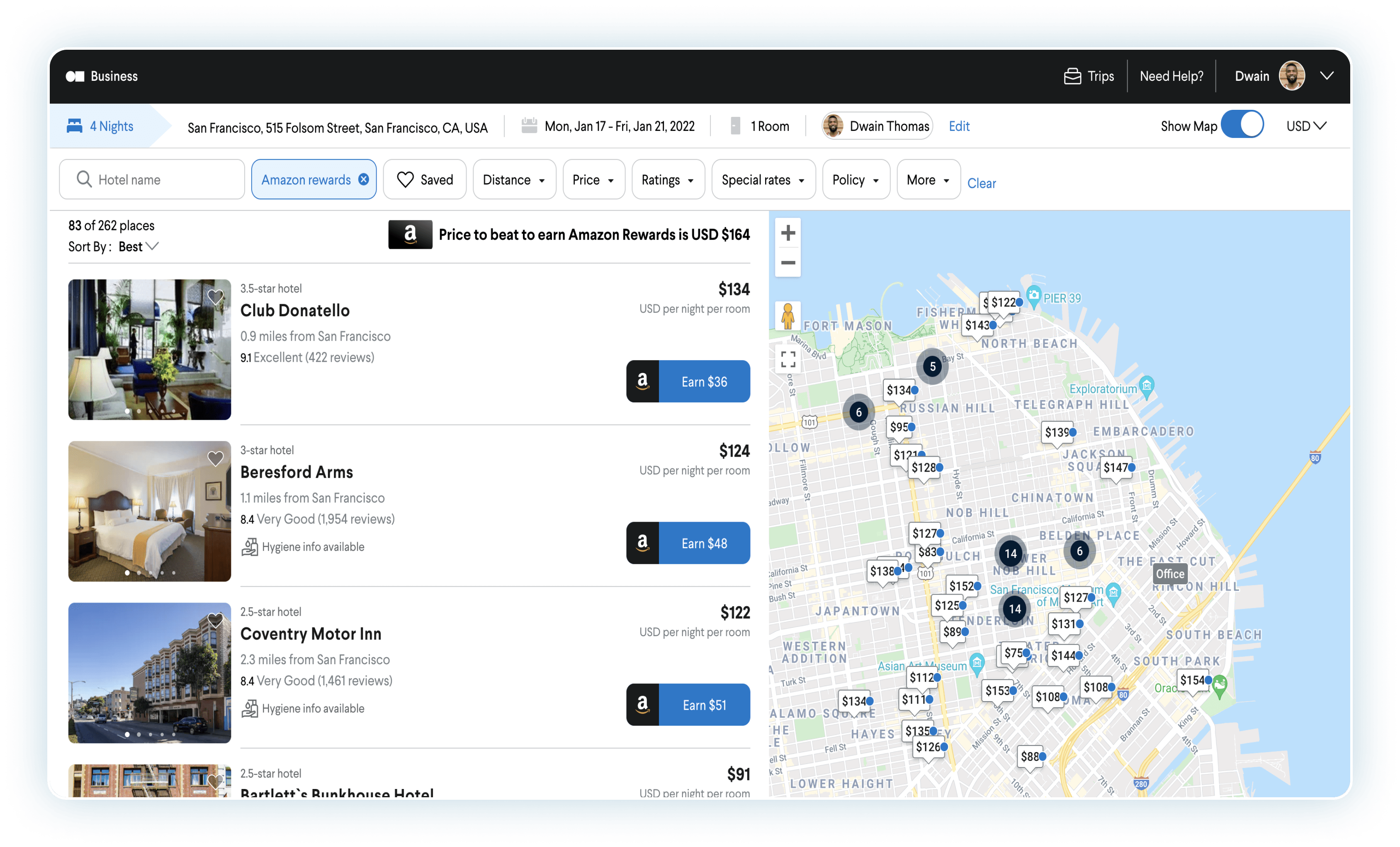 TripActions hotel search results