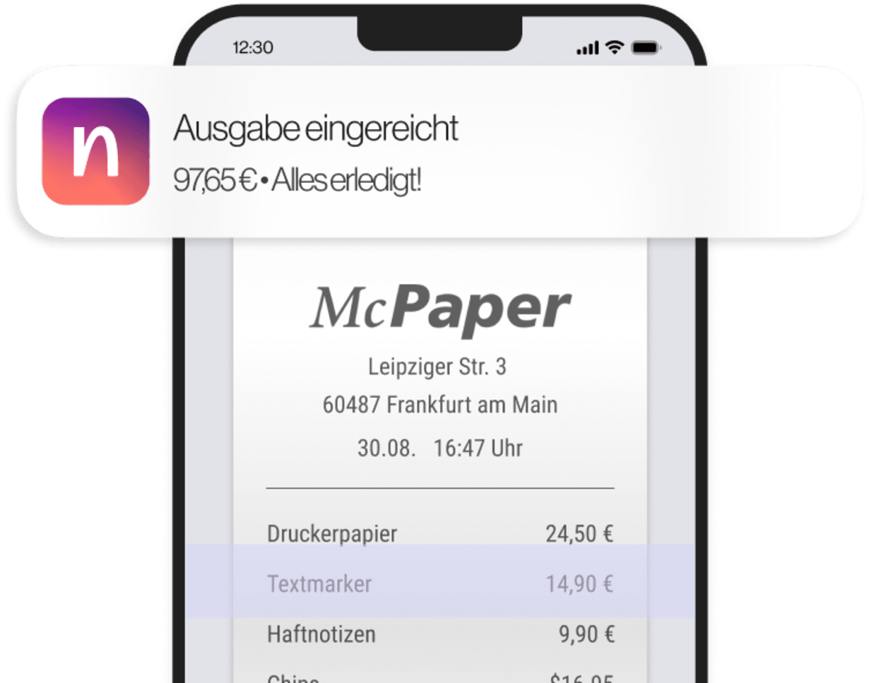 Eingereichte Ausgabe für Bürobedarf auf der Navan-App