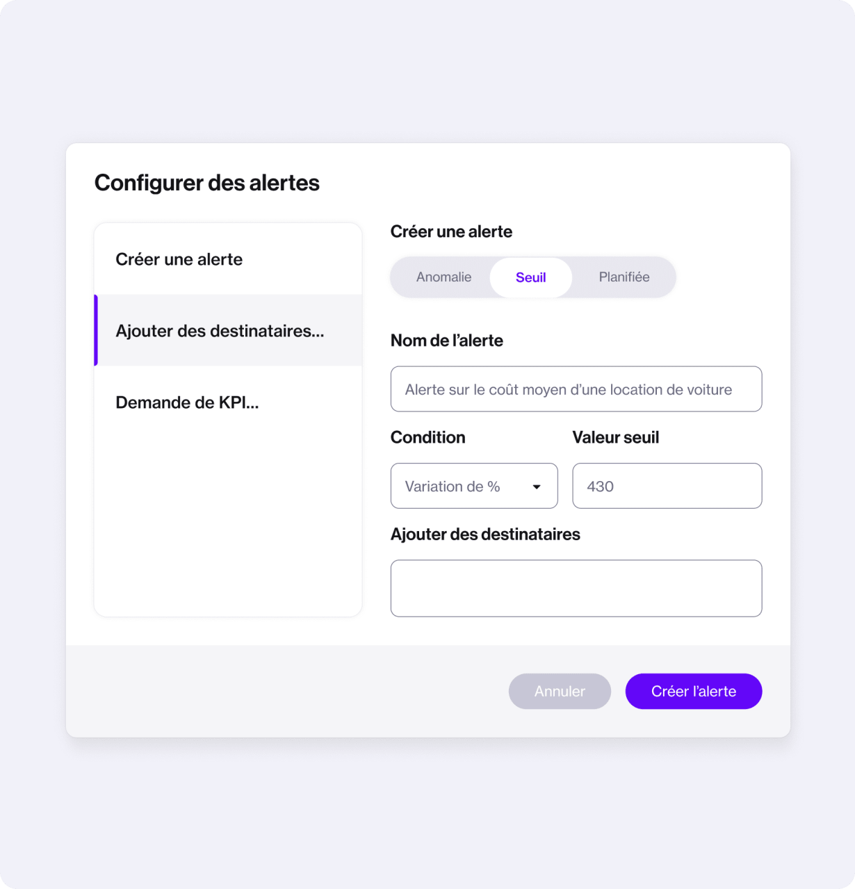 Configuration d'alertes