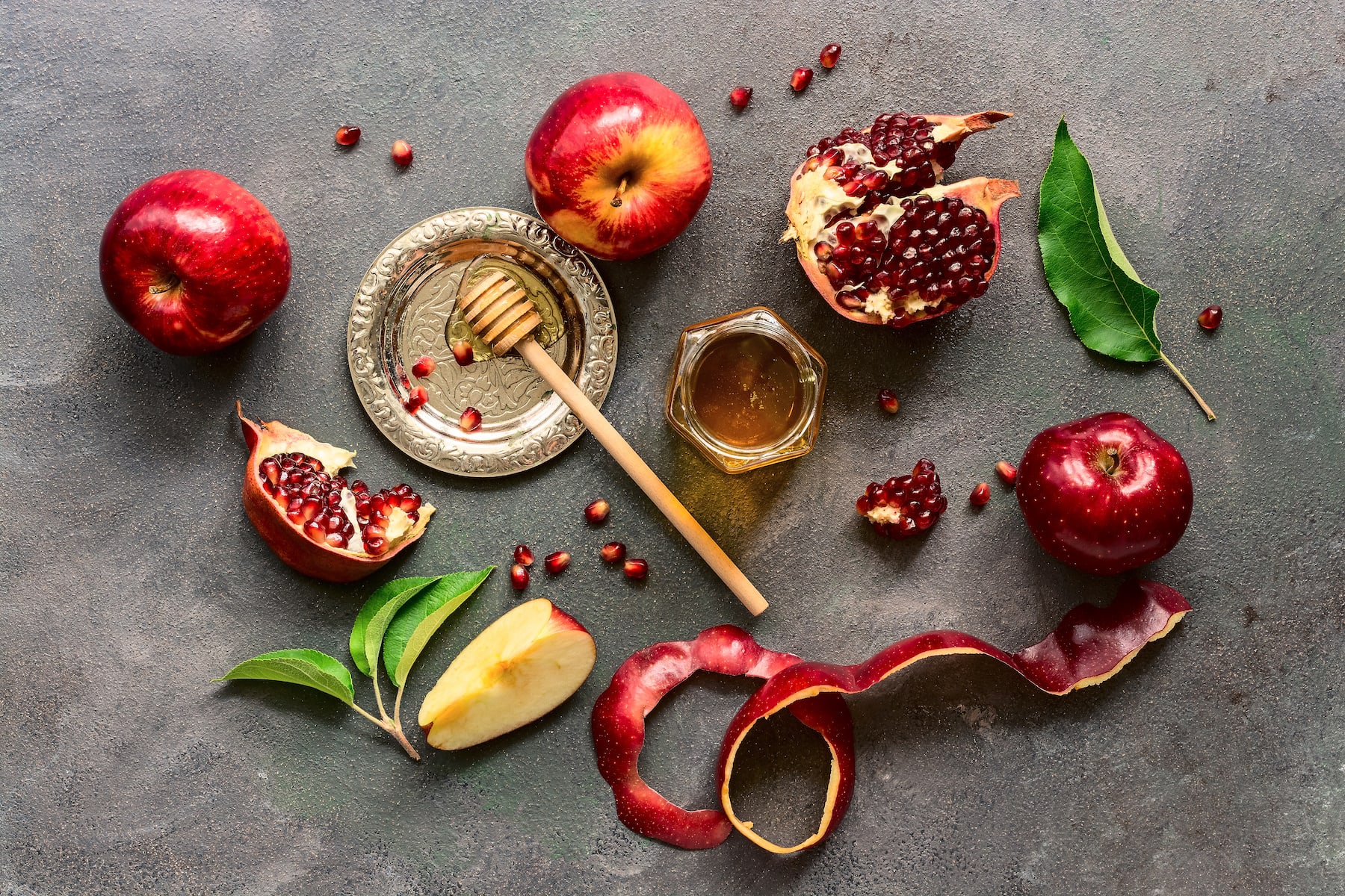 The traditional ingredients of a Rosh Hashanah celebration.