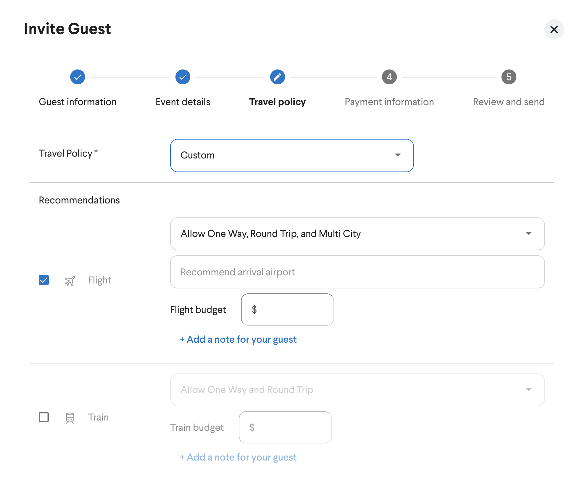 The 'set policy' function inside the guest travel solutions on TripActions.