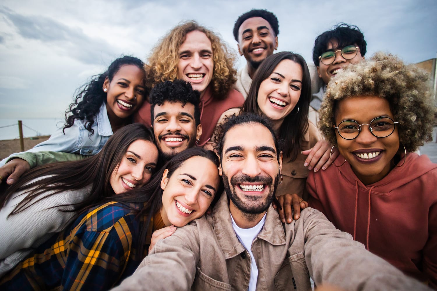 Students take a photo while traveling together.