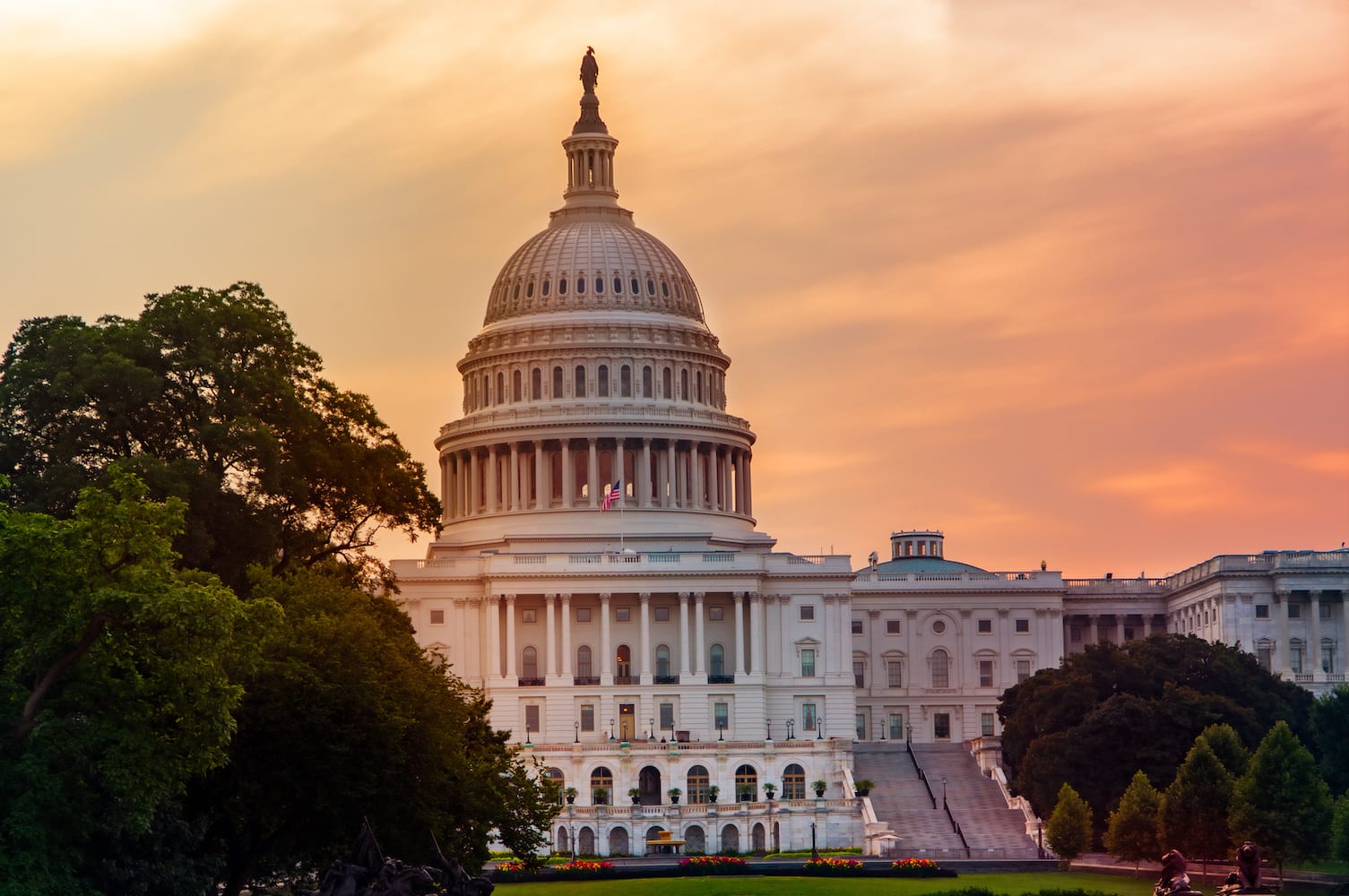 Sunset at the capital building in Washington, DC.