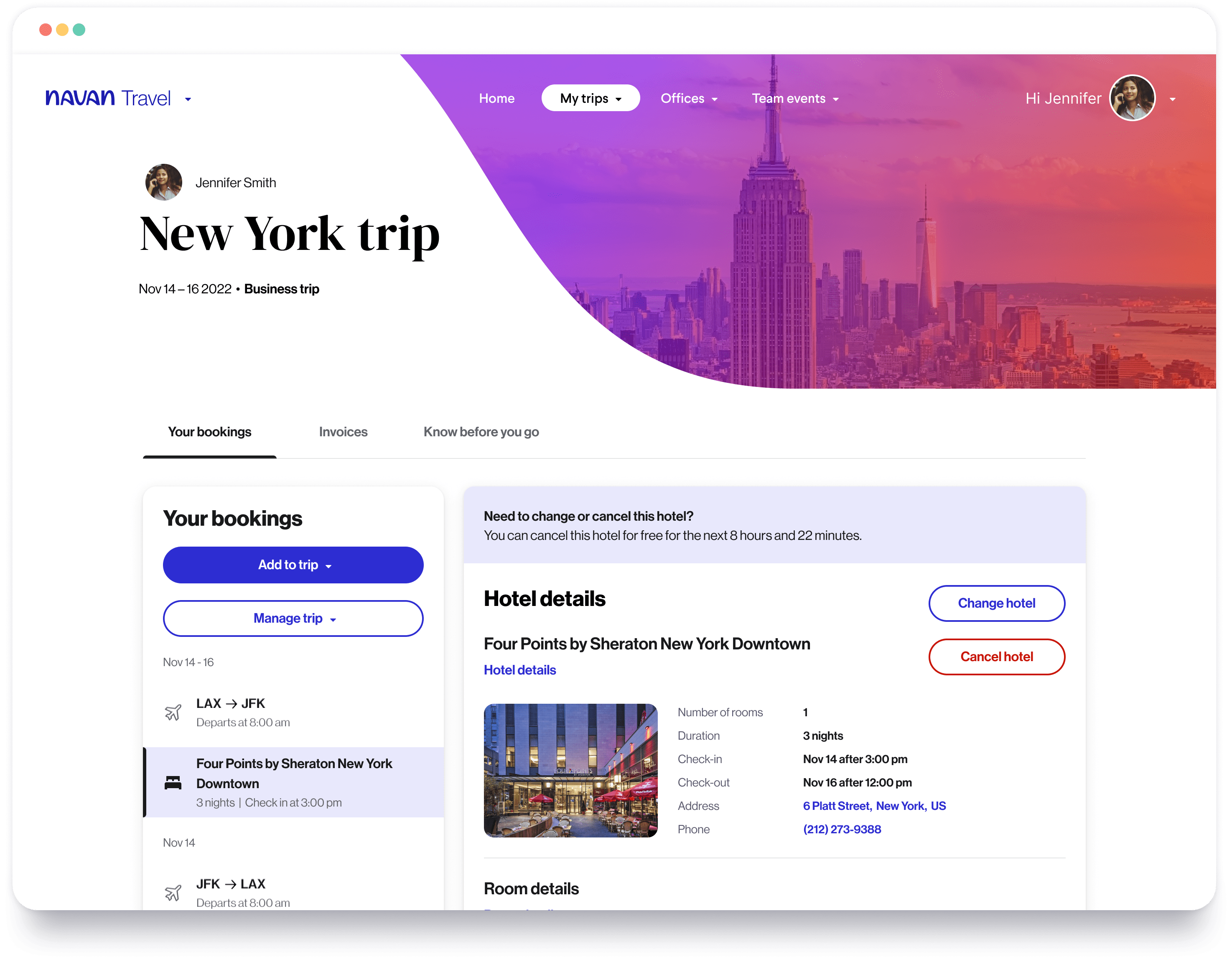 New York business trip itinerary on Navan