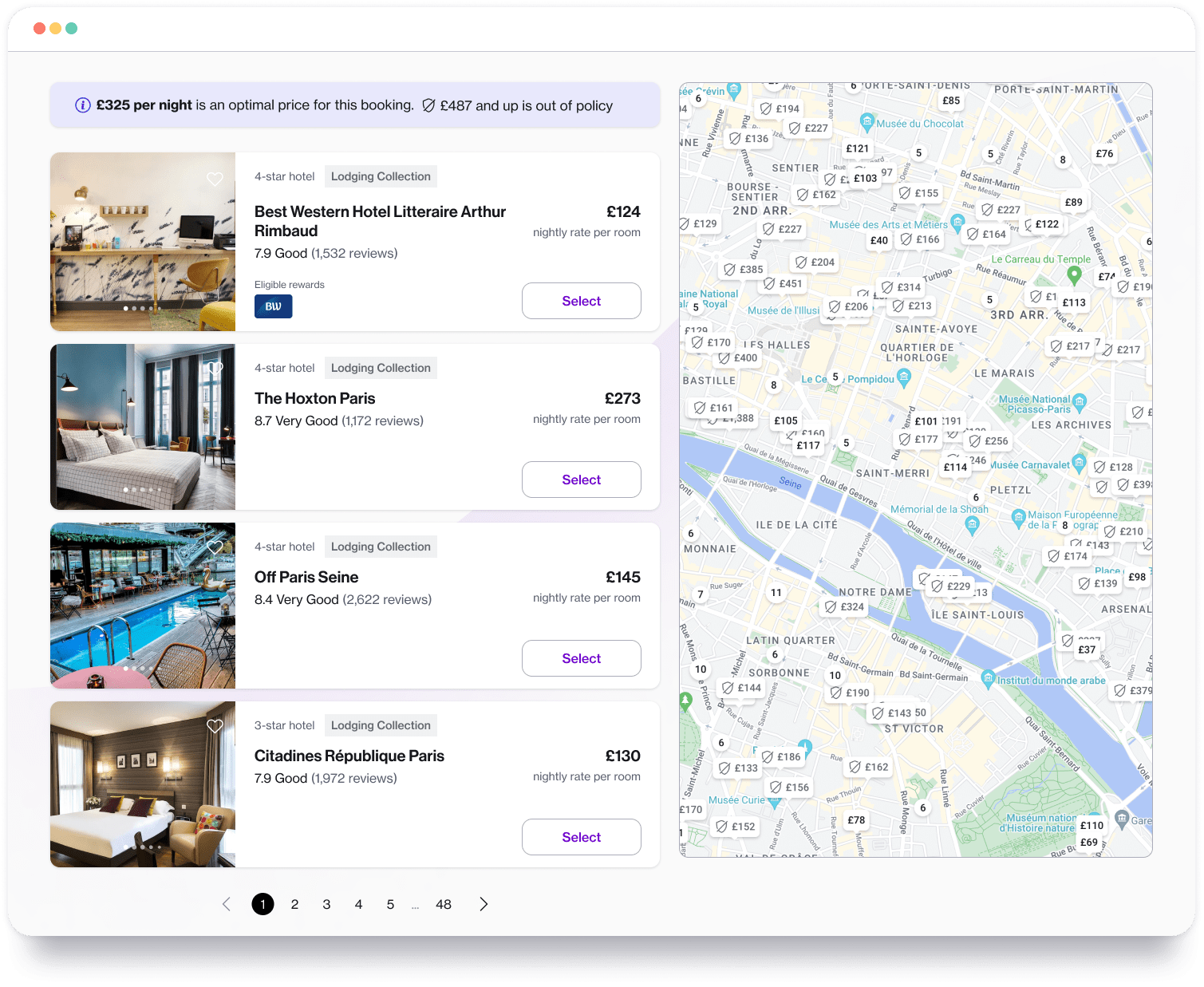 A business traveller searches for a hotel for a business trip in Paris on the user-friendly Navan booking platform.